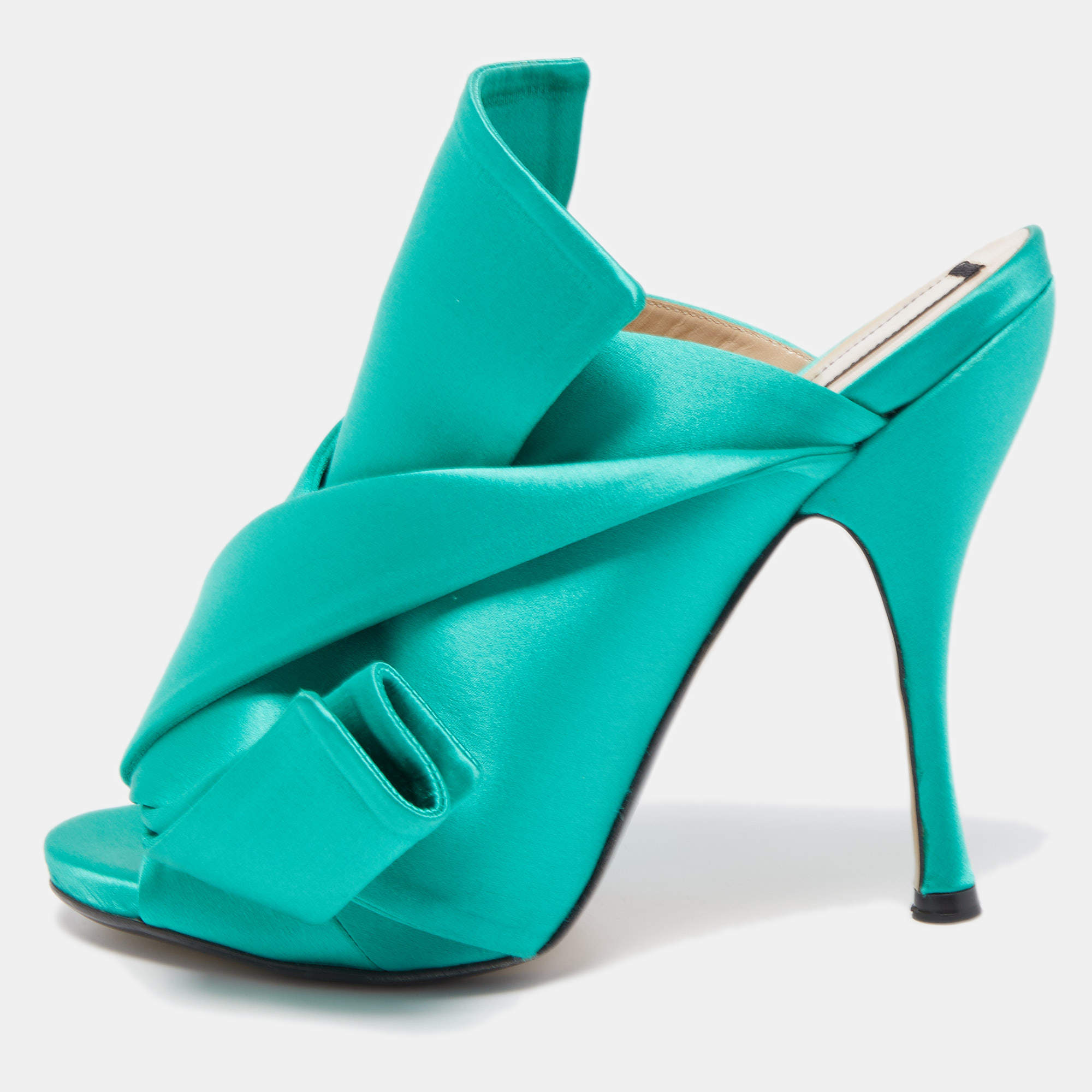 N21 Green Satin Knot Slide Mules Size 39 