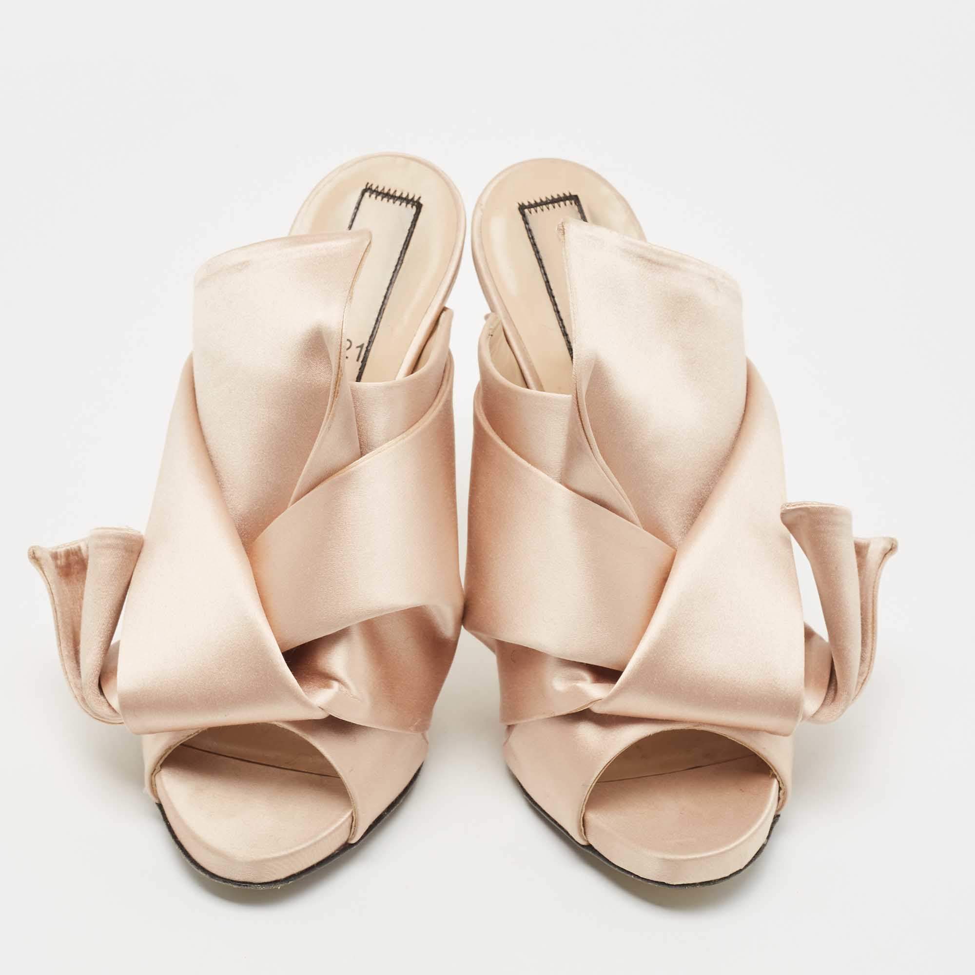 Pre Owned N21 Beige Satin Knot Mules Size 39  