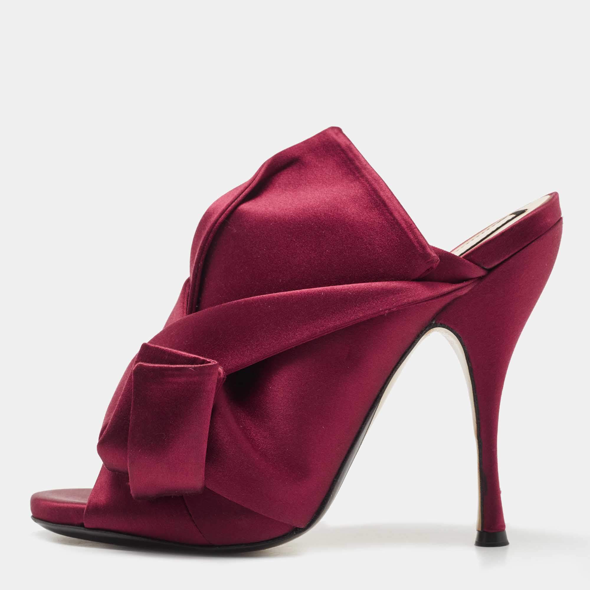 Nº21 Burgundy Satin Ronny Pleated Slide Sandals Size 40