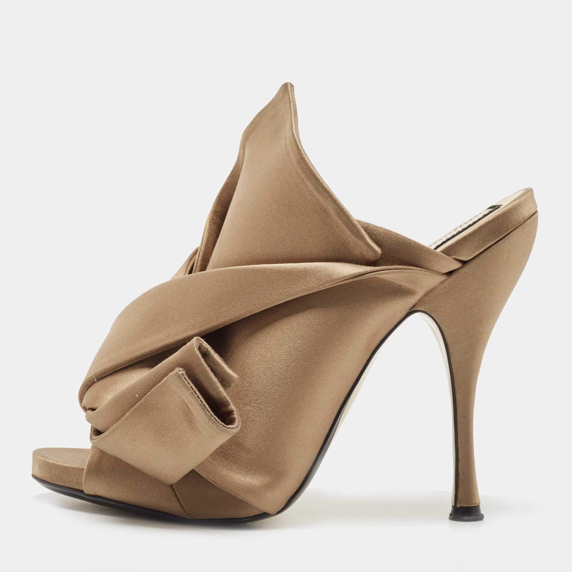 N21 Brown Satin Raso Knot Mules Size 39