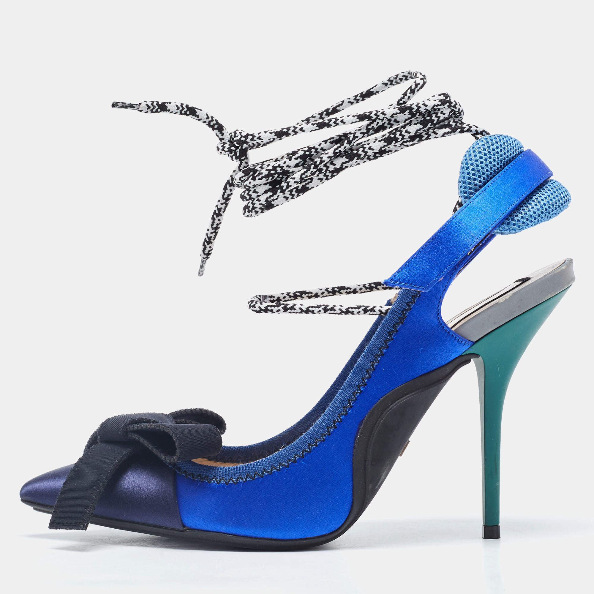 N°21 Multicolor Satin and Canvas Bow With Tie Up Detail Pumps Size 39