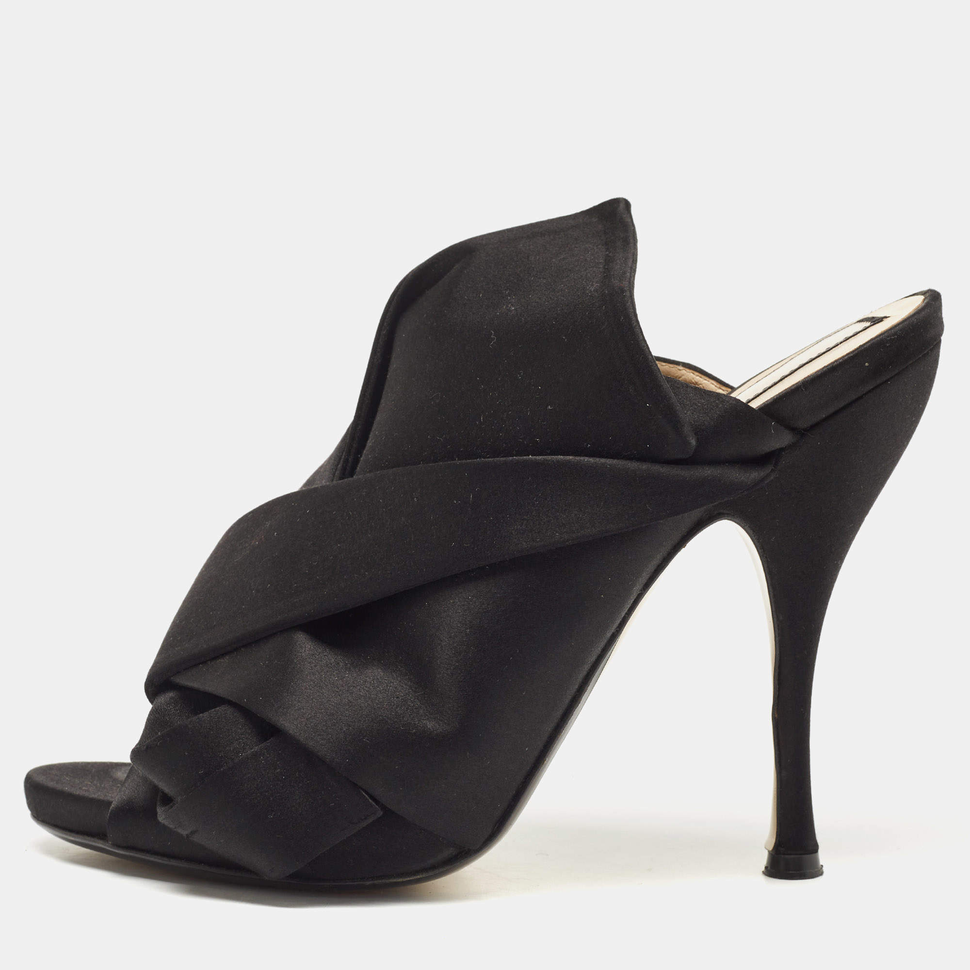 Pre Owned N°21 Black Satin Ronny Pleated Mules Size 41