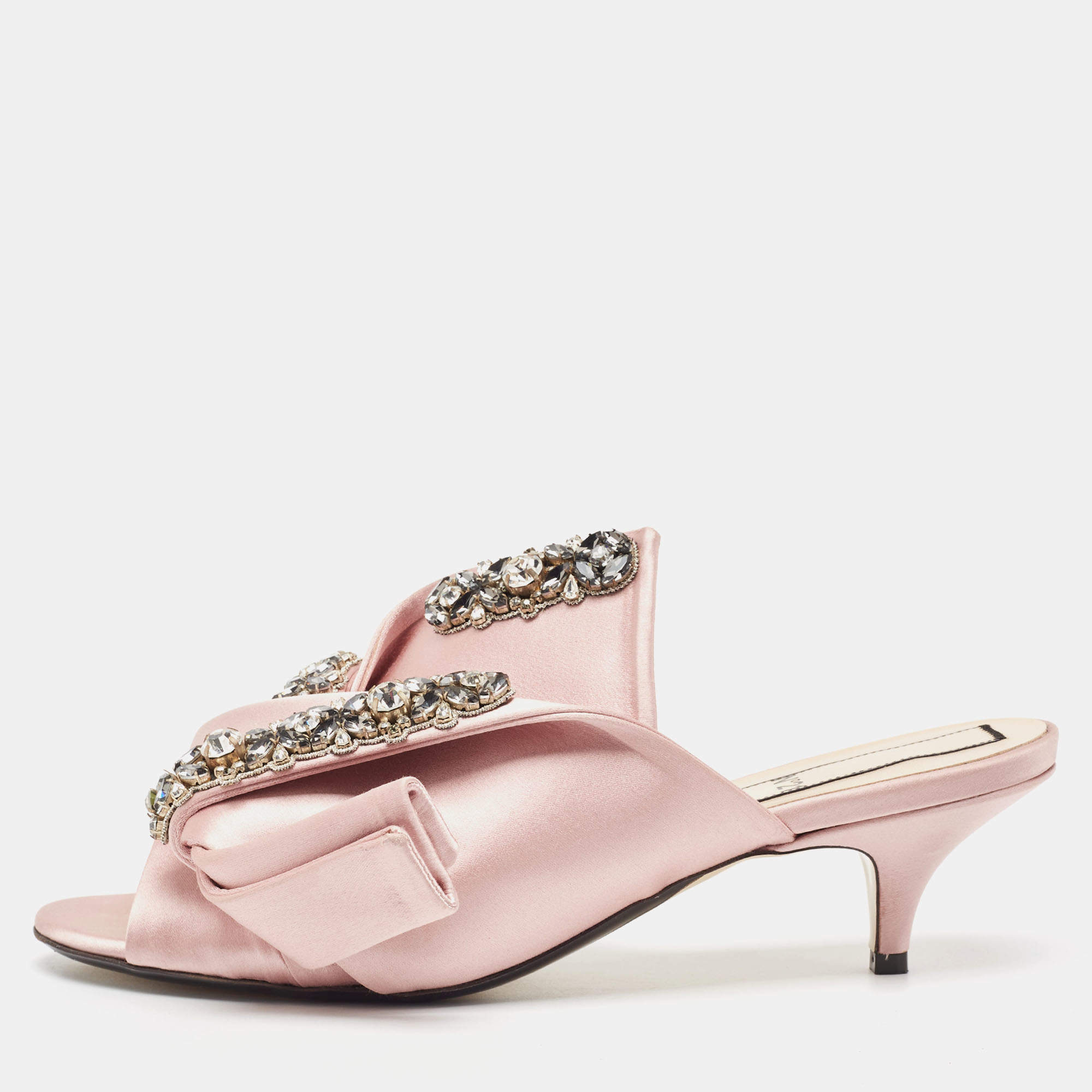 N21 Pink Satin Crystal Embellished Slide Sandals Size 39.5