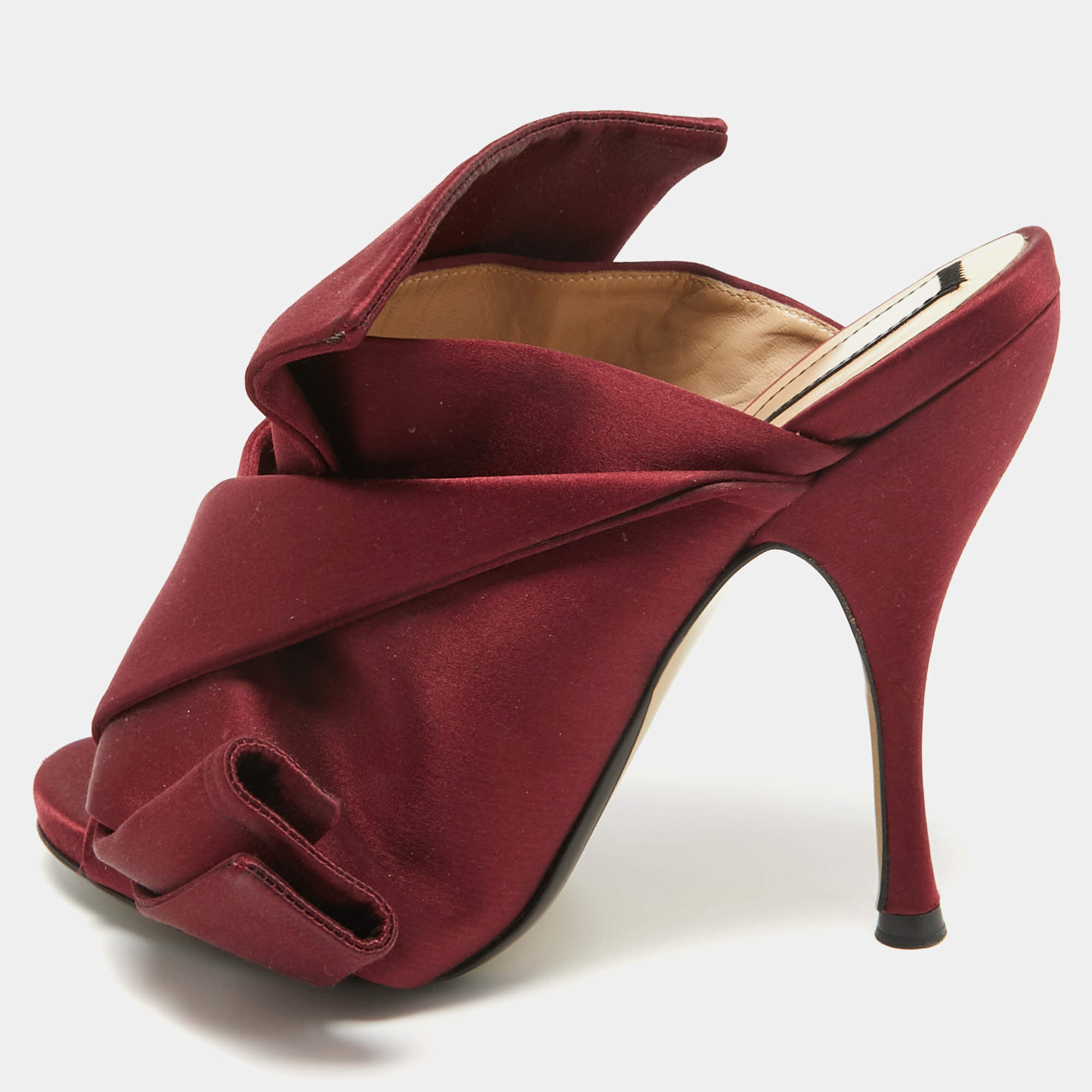 N21 Burgundy Satin Raso Knot Mules Size 37