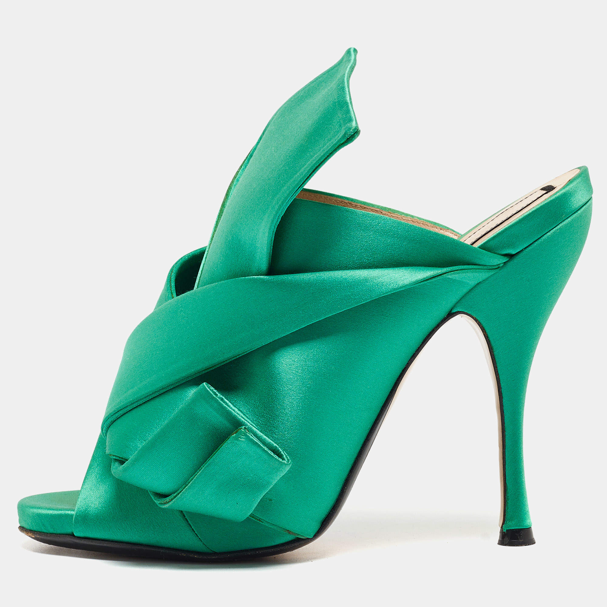 Pre Owned N°21 Green Pleated Satin Ronny Mules Size 39