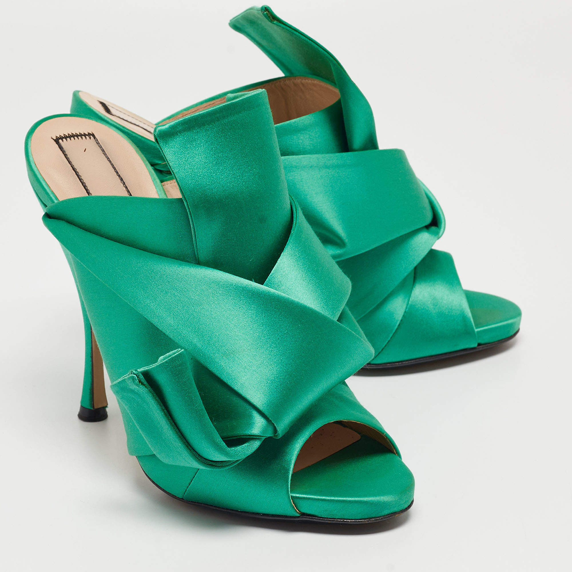 N°21 Green Pleated Satin Ronny Mules Size 39