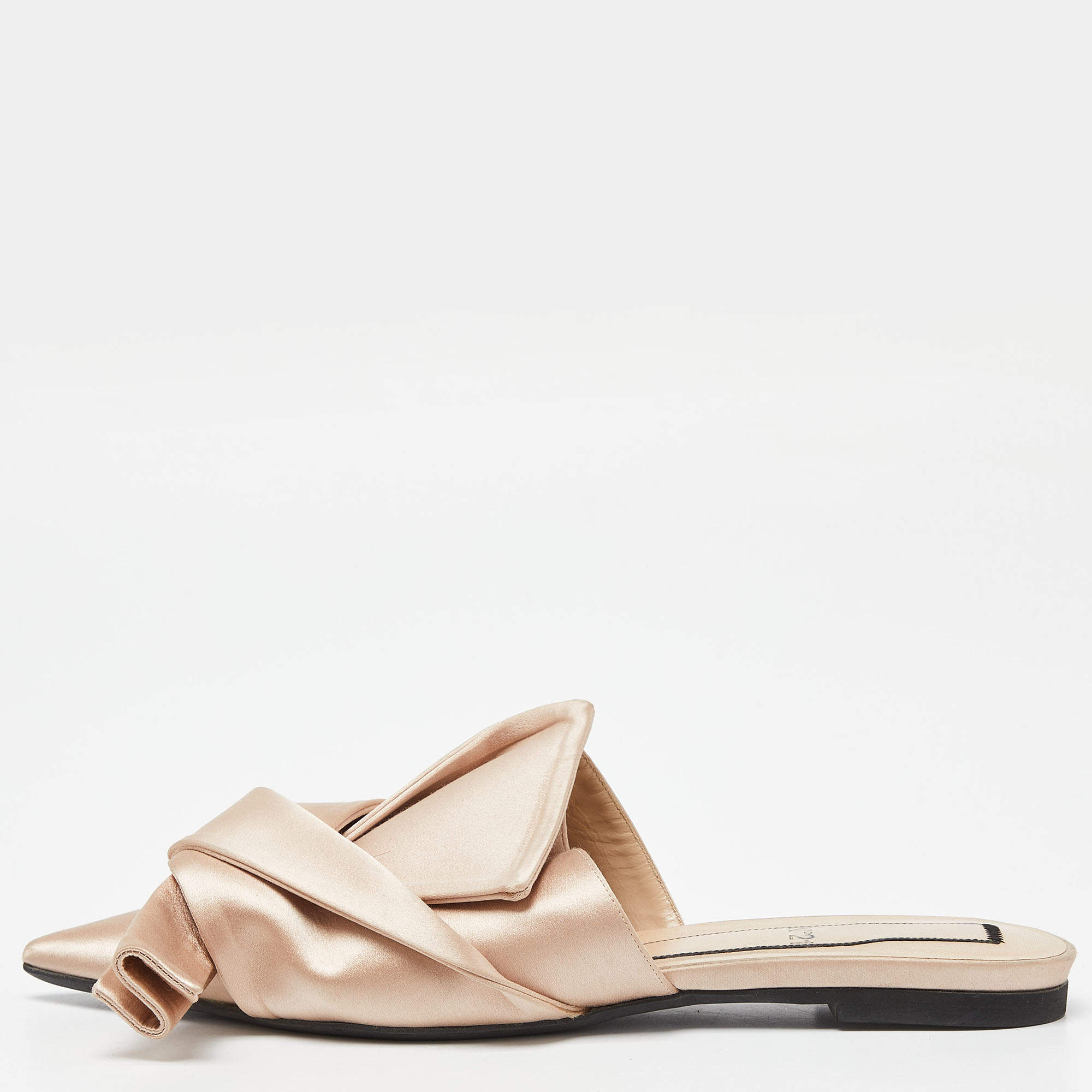 Nº21 Beige Knotted Satin Pointed Toe Flat Mules Size 40