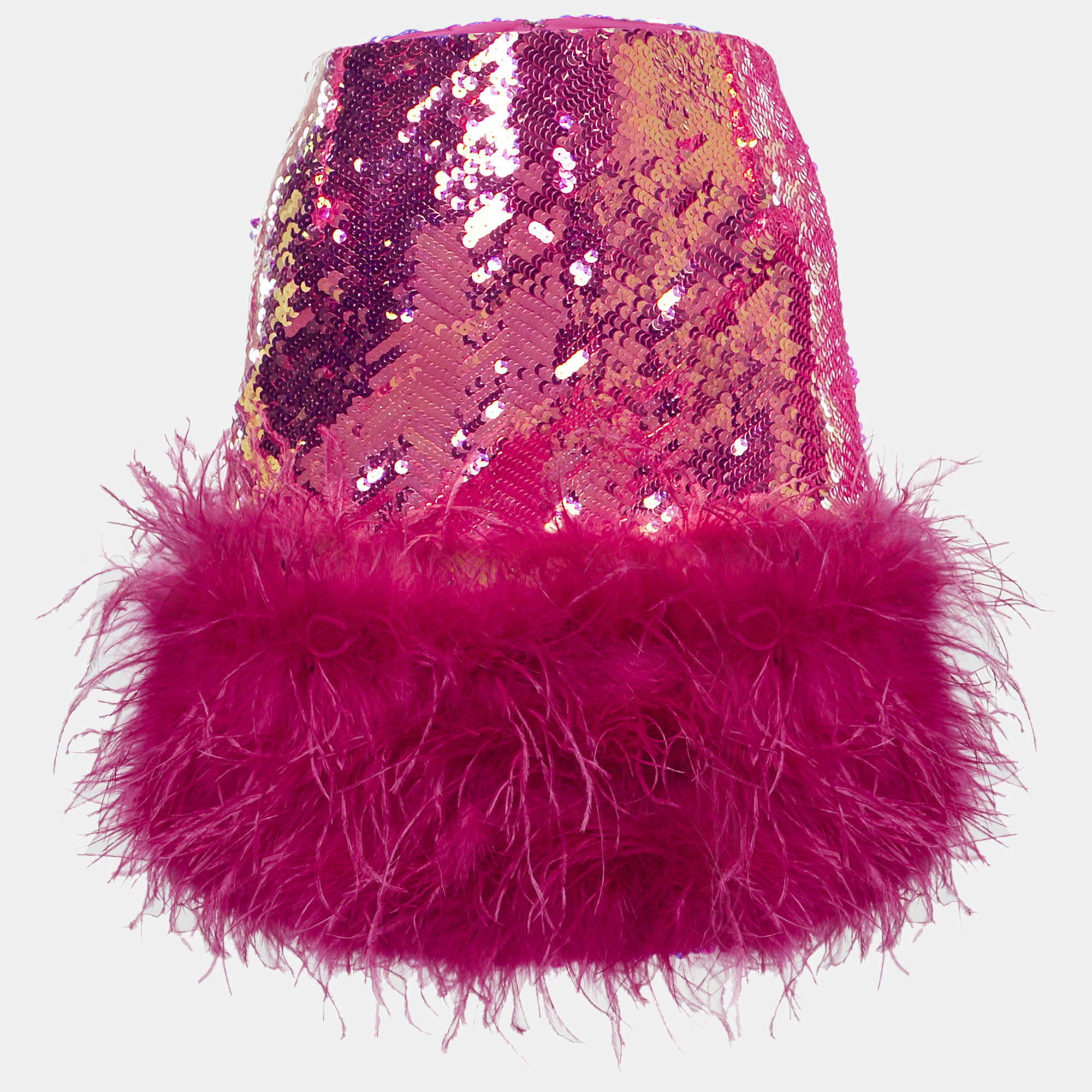 Pre Owned تنورة ميني نادين مرعبي ترتر وردي بتفاصيل ريش مقاس صغير (سمول)