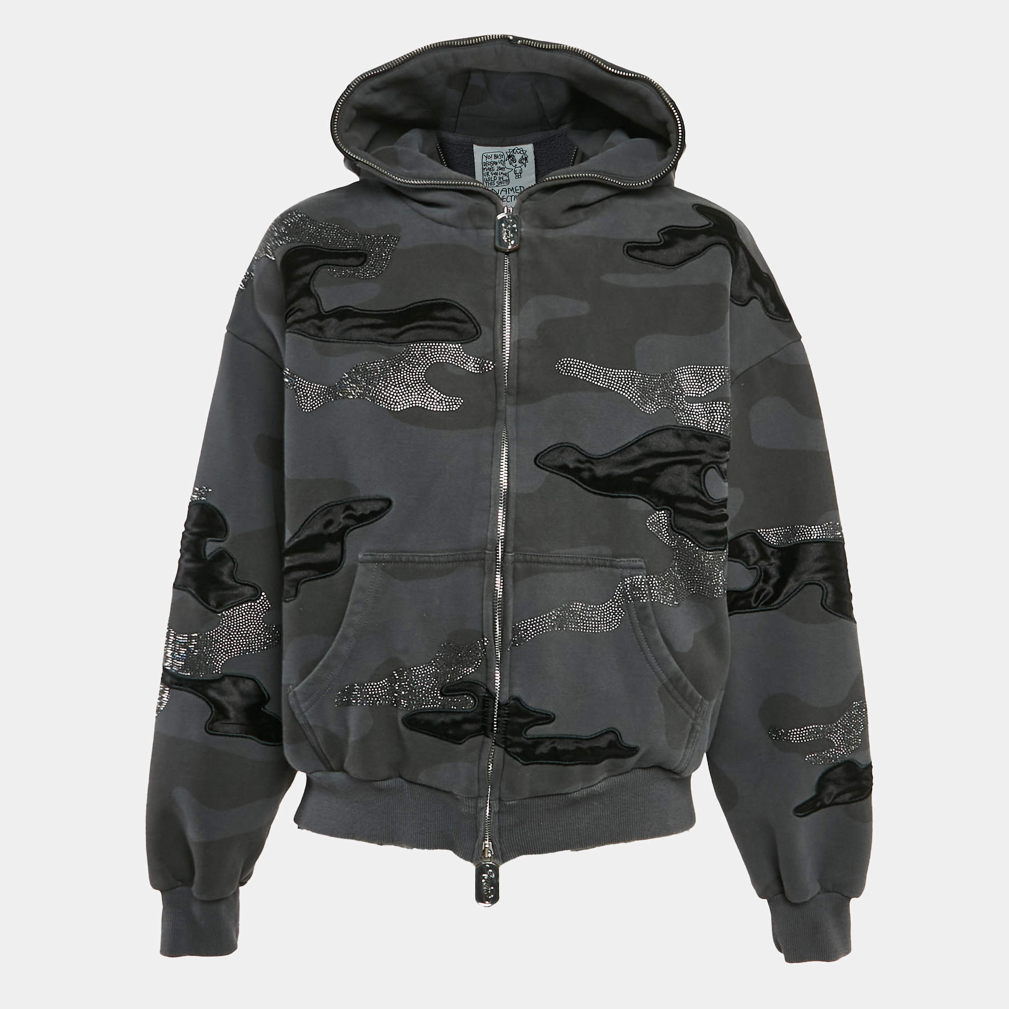 Pre Owned Named Collective Grey Rhinestone Camouflage Cotton Hooded Jacket XS