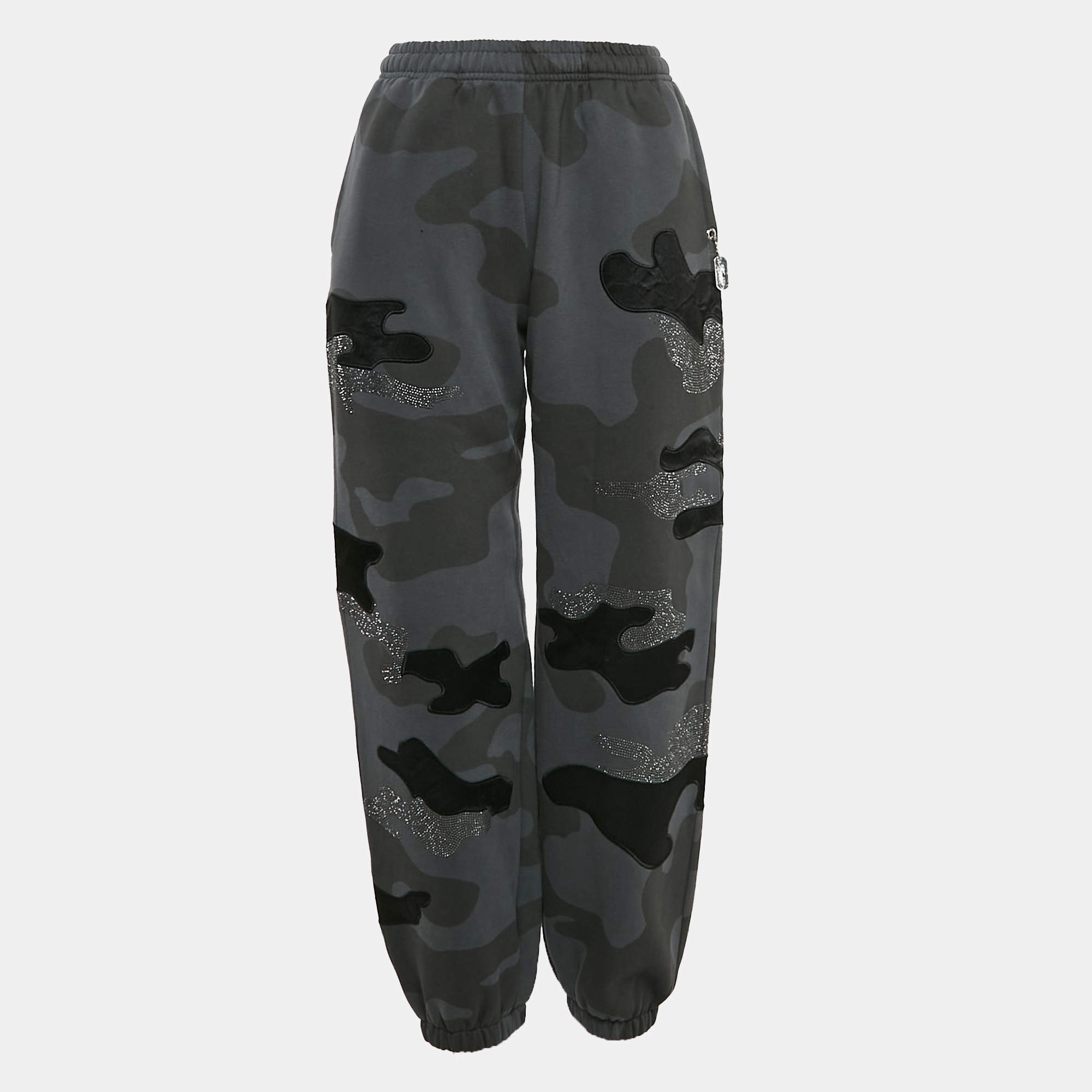 Named Collective Grey Rhinestone Camouflage Cotton Sweatpants S