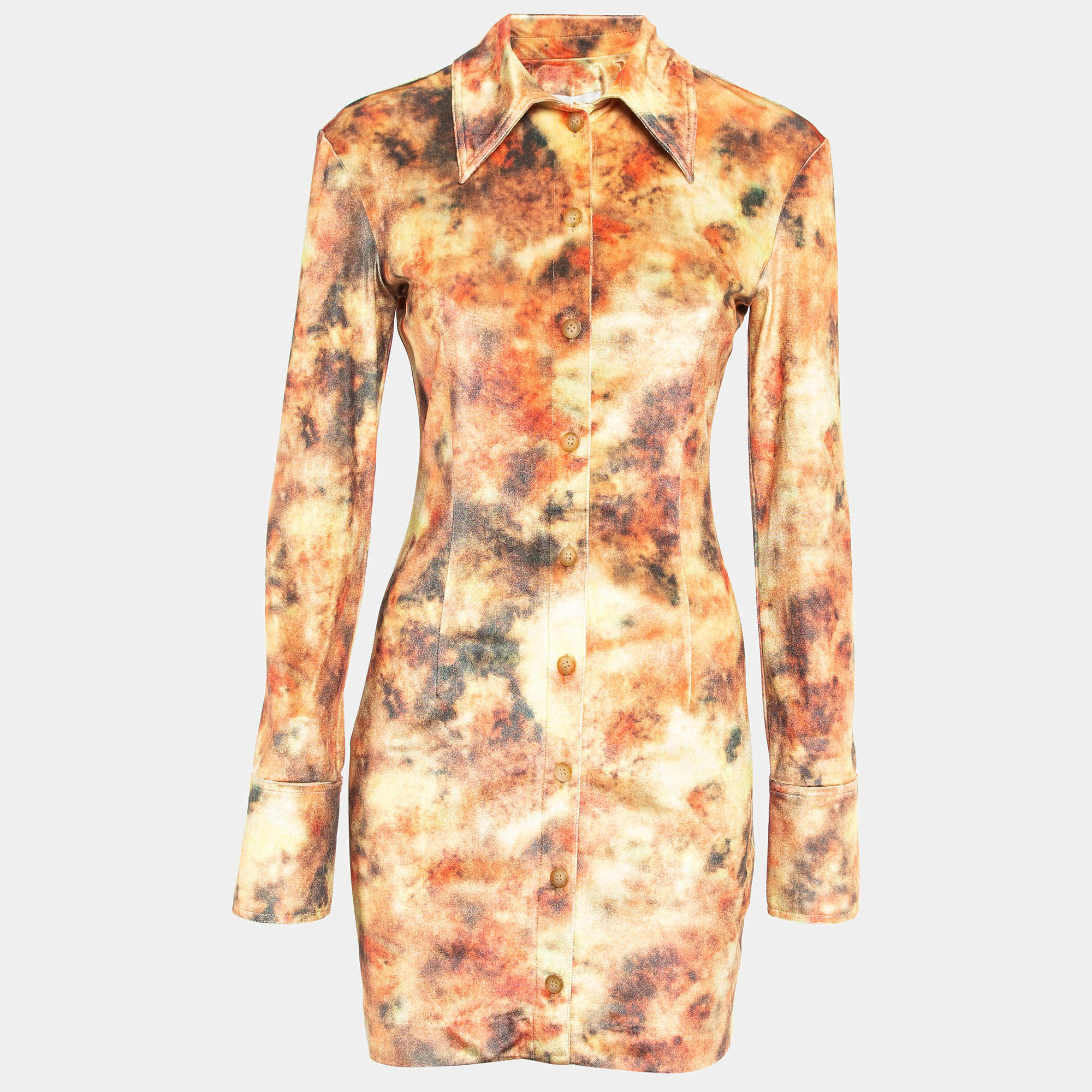 Nanushka Orange Abstract Floral Print Stretch Velvet Mini Dress S