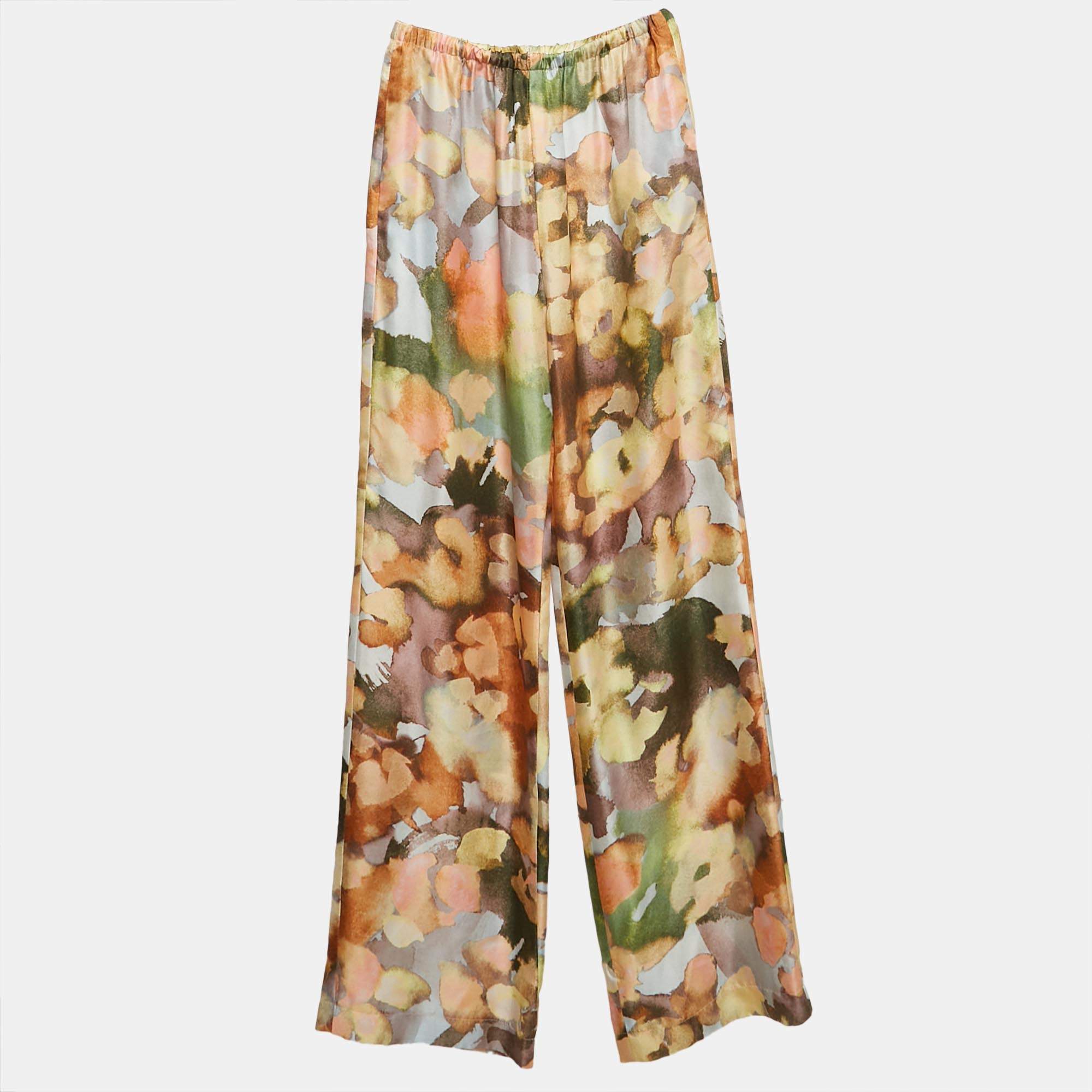 Nanushka Multicolor Watercolor Print  Silk Trousers XS