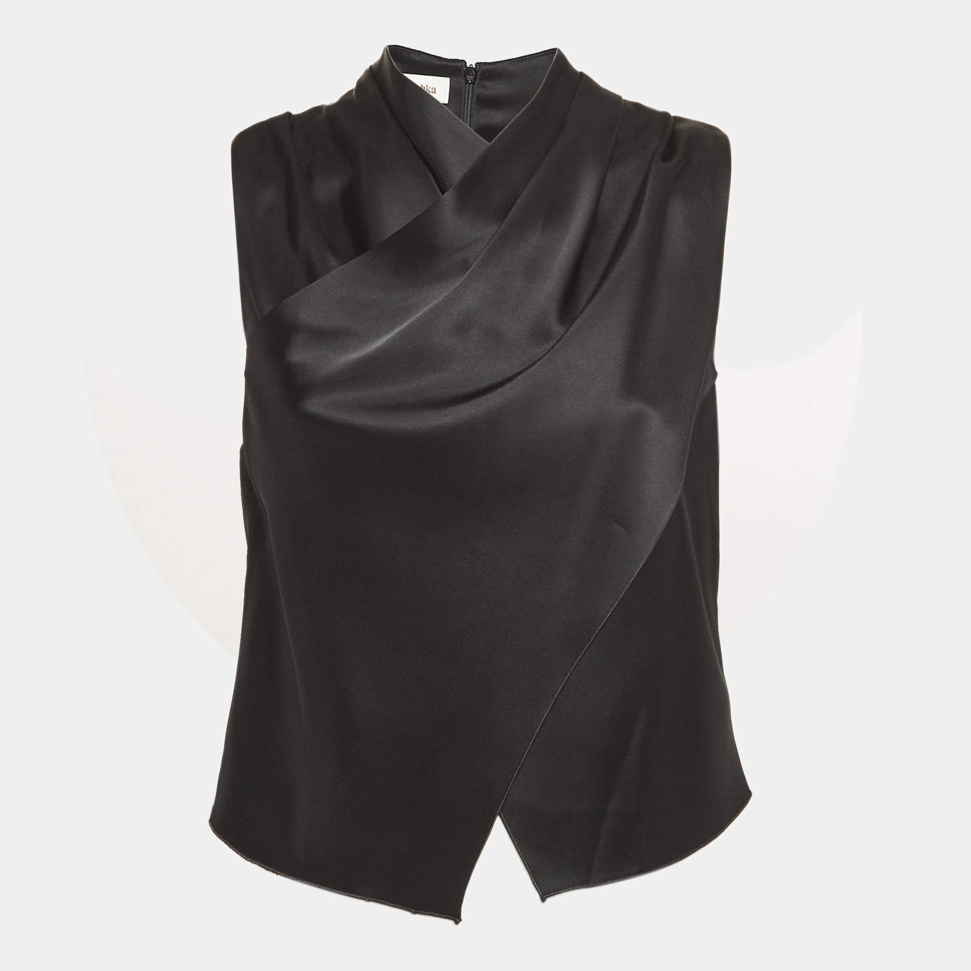 Nanushka Black Satin Draped Sleeveless Top M