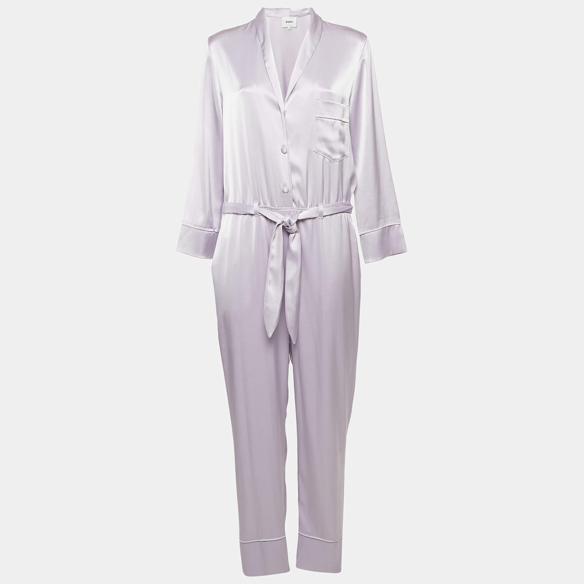 Pre Owned Nanushka Light Purple Satin Belted Yuma Jumpsuit L