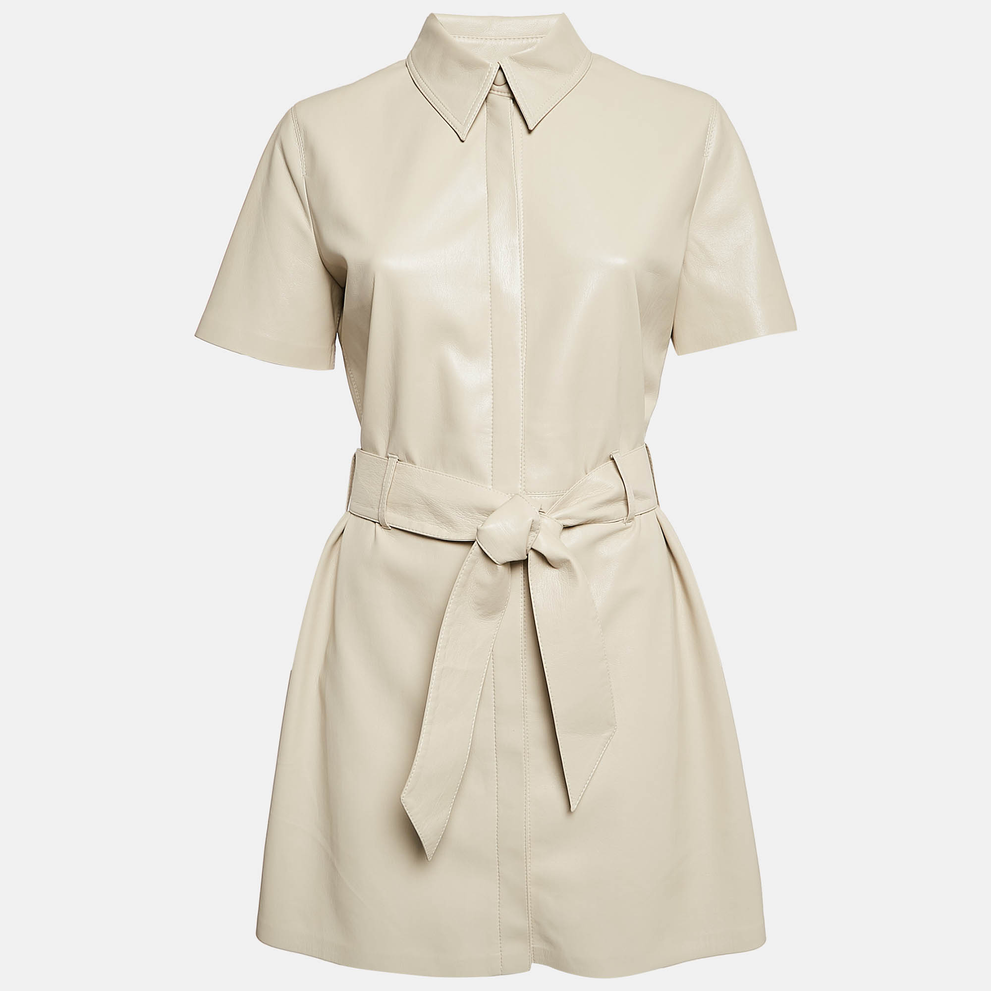 مملوكة مسبقًا Nanushka Cream Faux Leather Belted Halli Mini Dress M