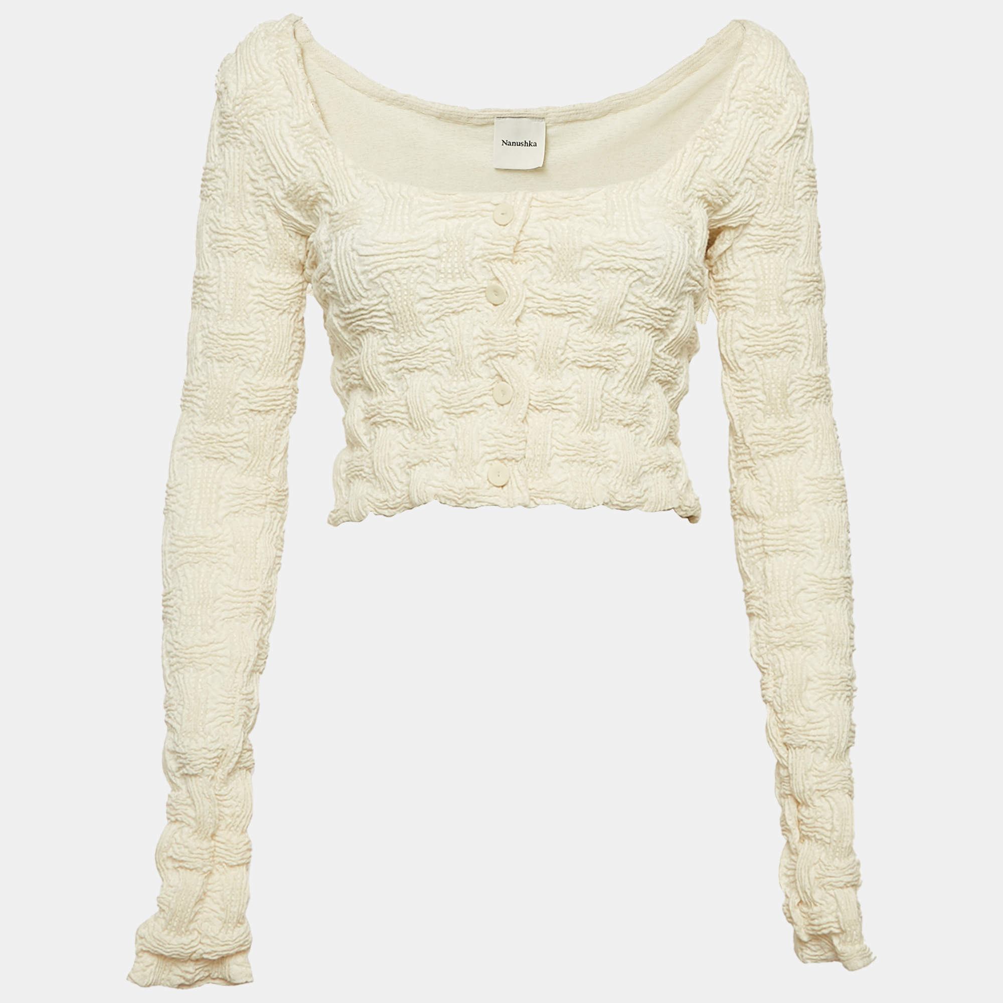 Nanushka Cream Seersucker Jylan Crop Top XS