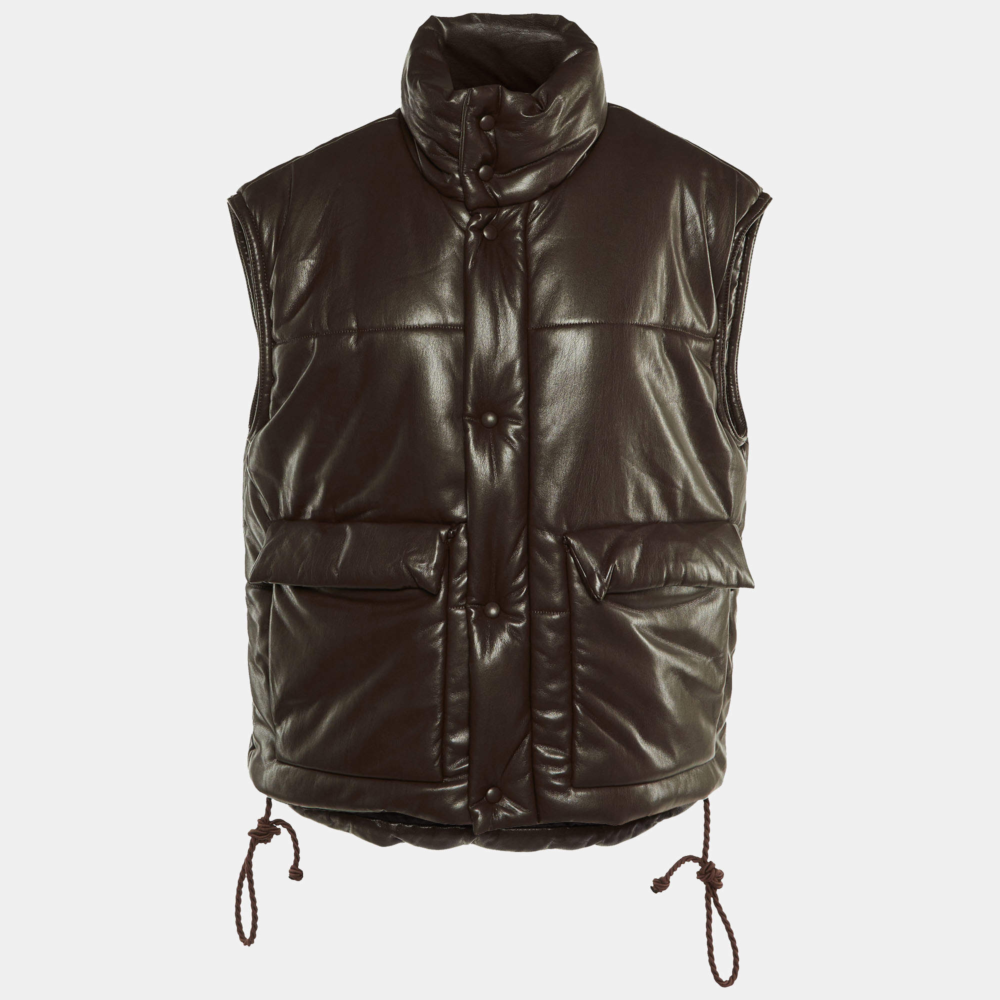 Nanushka Dark Brown Quilted Faux Leather Vest Jacket M