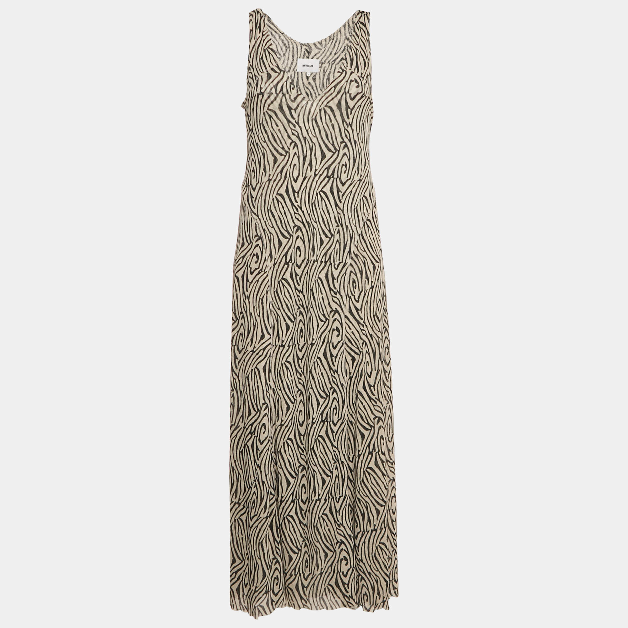 Nanushka Light Grey Printed Jersey Flared Maxi Dress L