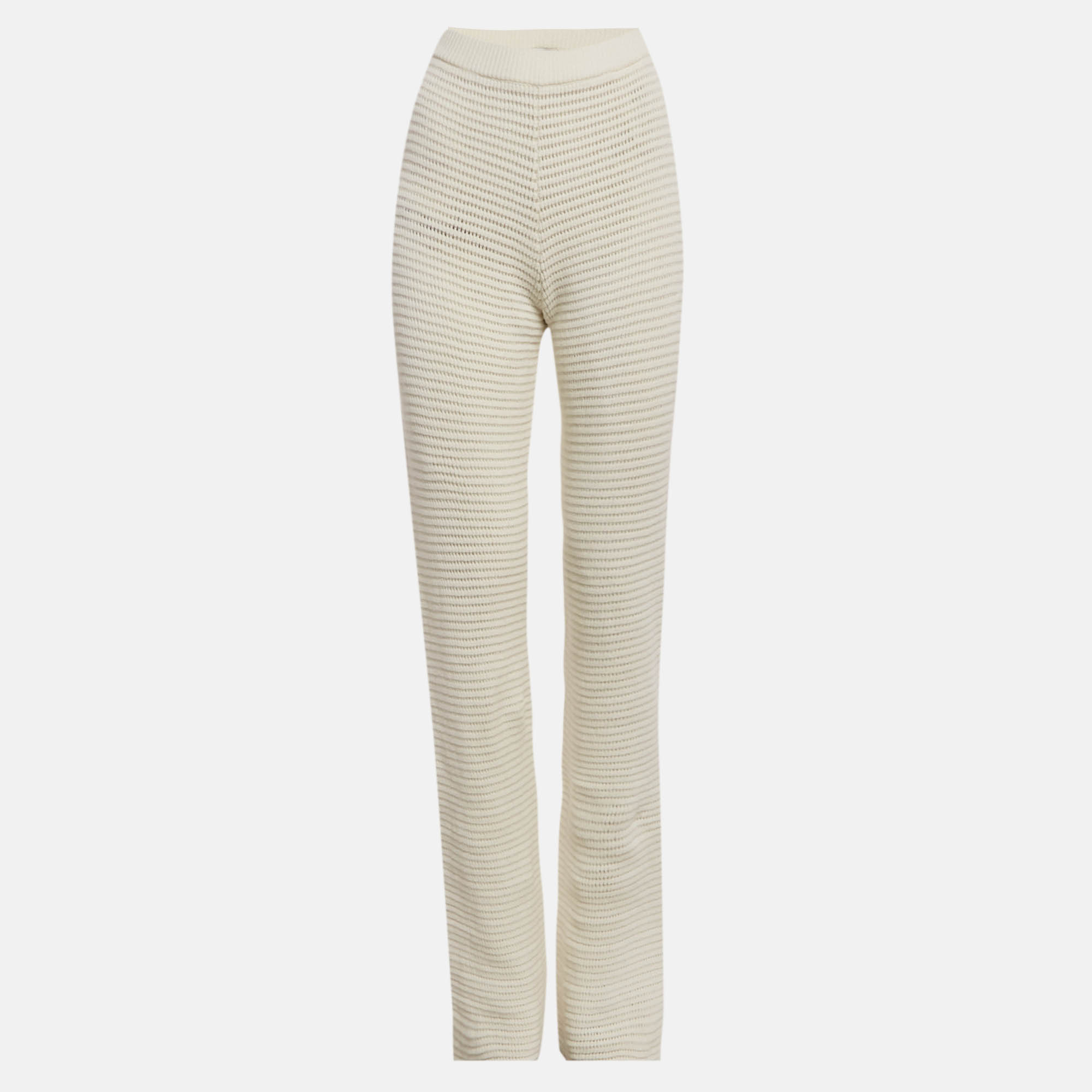 Pre Owned Nanushka Off White Crochet Knit Bazia Slim Trousers M