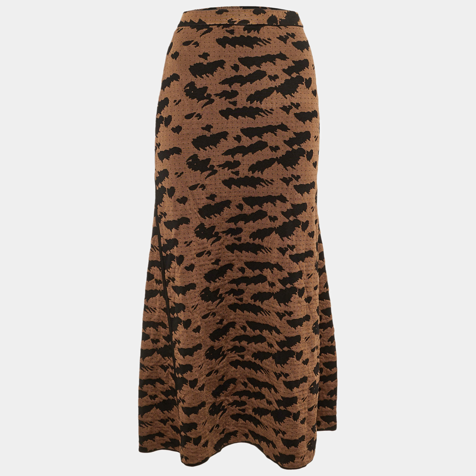 Pre Owned Nanushka Brown /Black Patterned Knit Maxi Skirt S