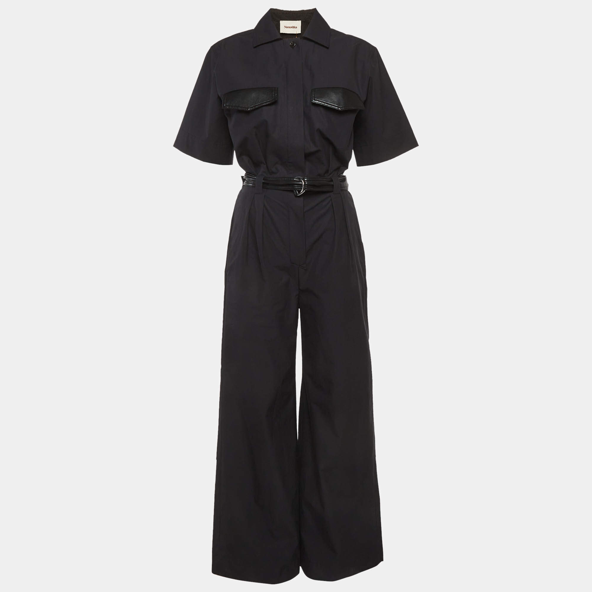 Pre Owned Nanushka Fabienne Black Cotton Wide Leg Jumpsuit S