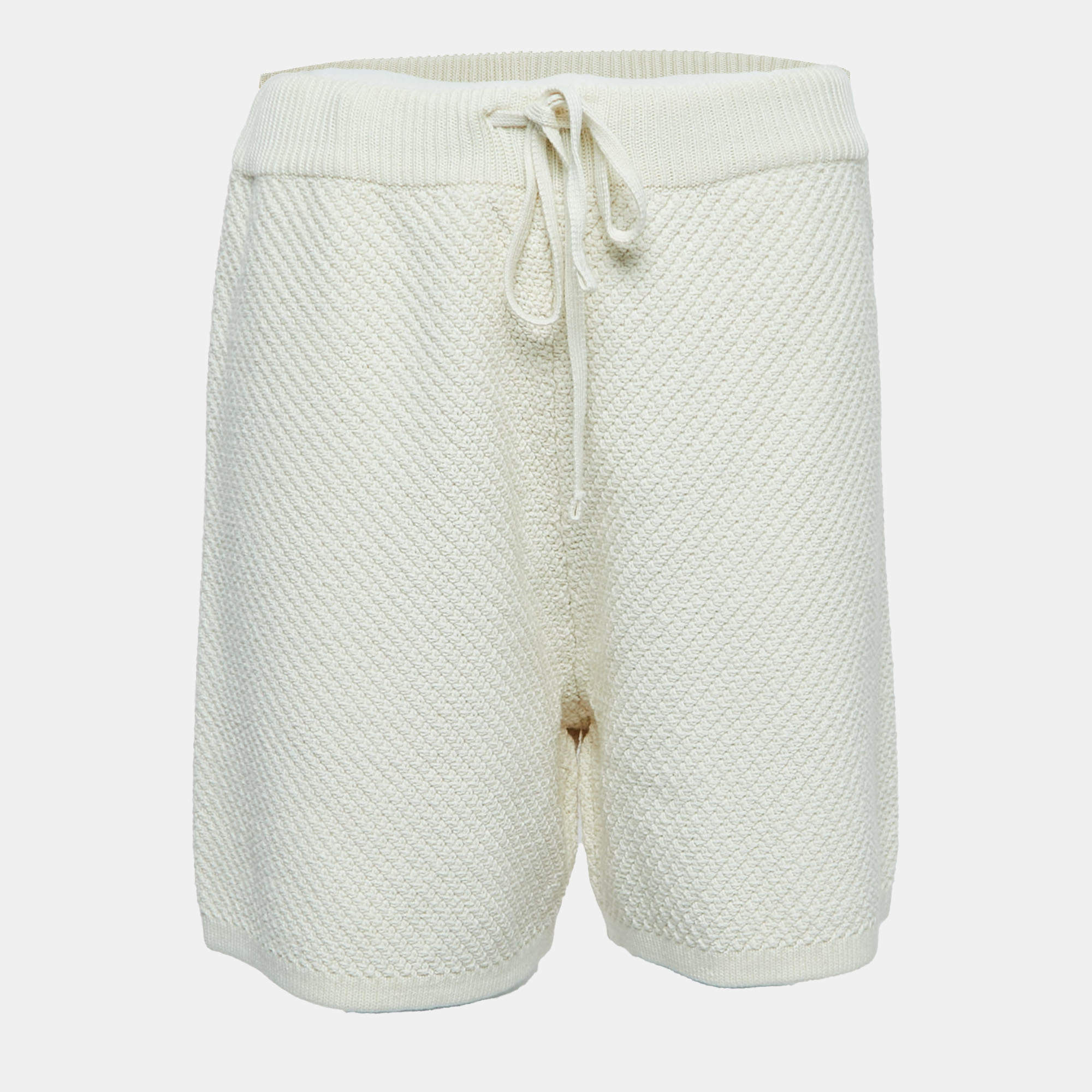 Nanushka Cream Cotton Crochet Knit Drawstring Shorts M