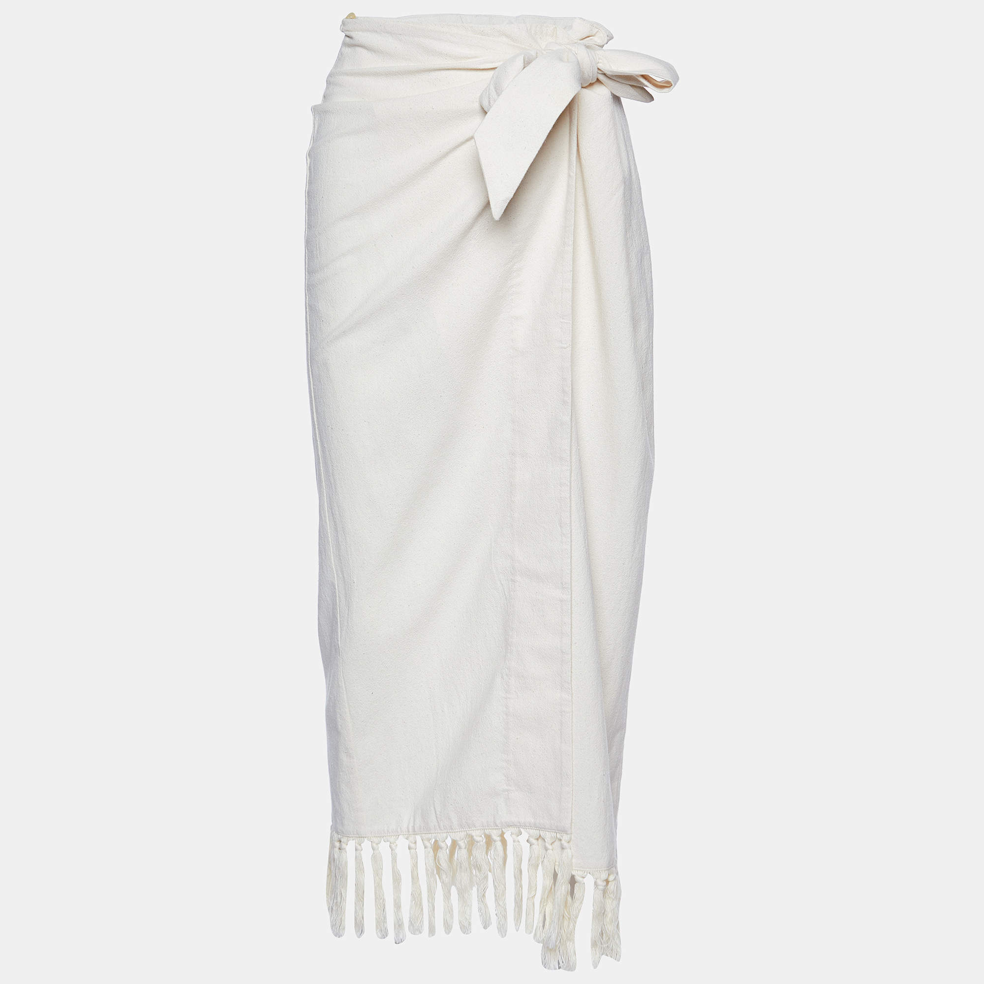 Pre Owned Nanushka Cream Cotton Randi Fringed Wrap Skirt M