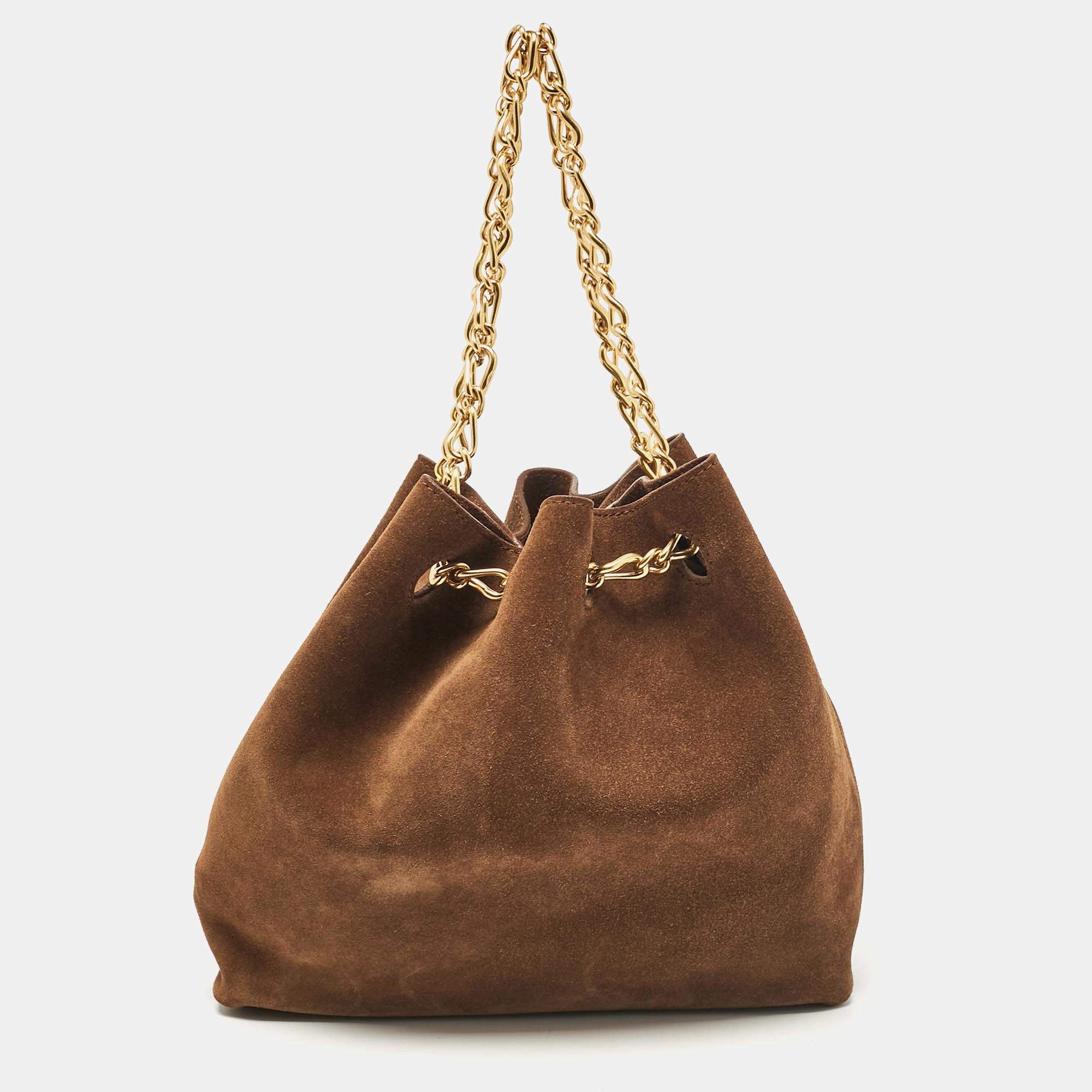 Nanushka Brown Suede The Gather Bucket Bag