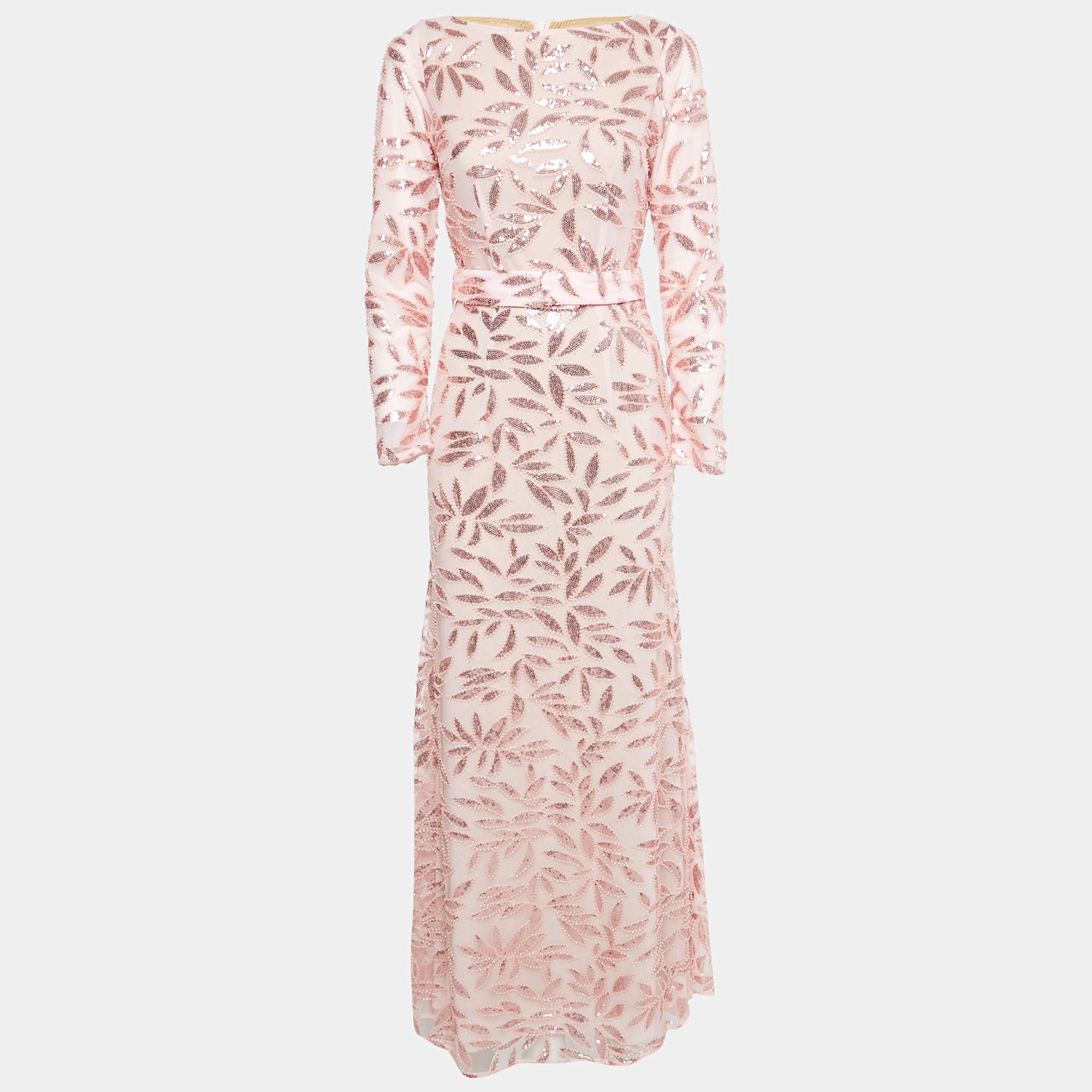 Pre Owned Narces X Pink Embellished Tulle Full Sleeve Maxi Dress XS
