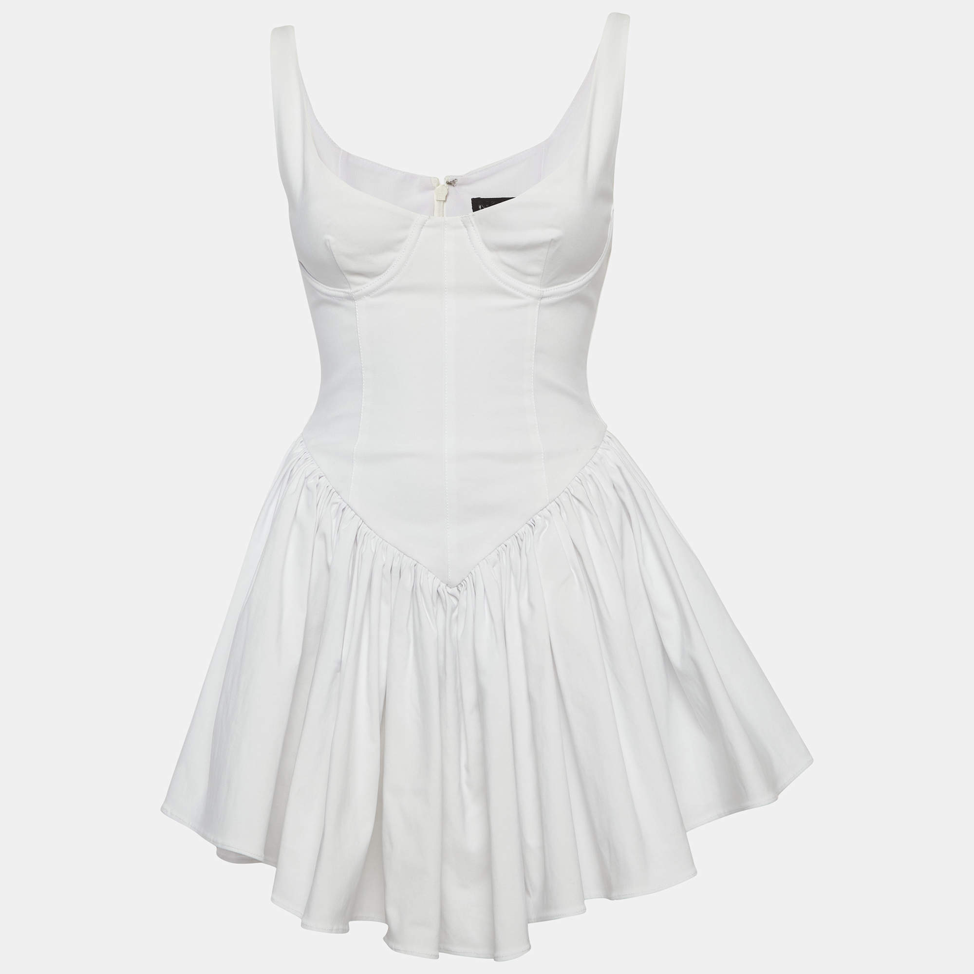 مملوكة مسبقًا فستان نبيد صغير جداً كورسيت قماش كريب مطاطي أبيض قصير