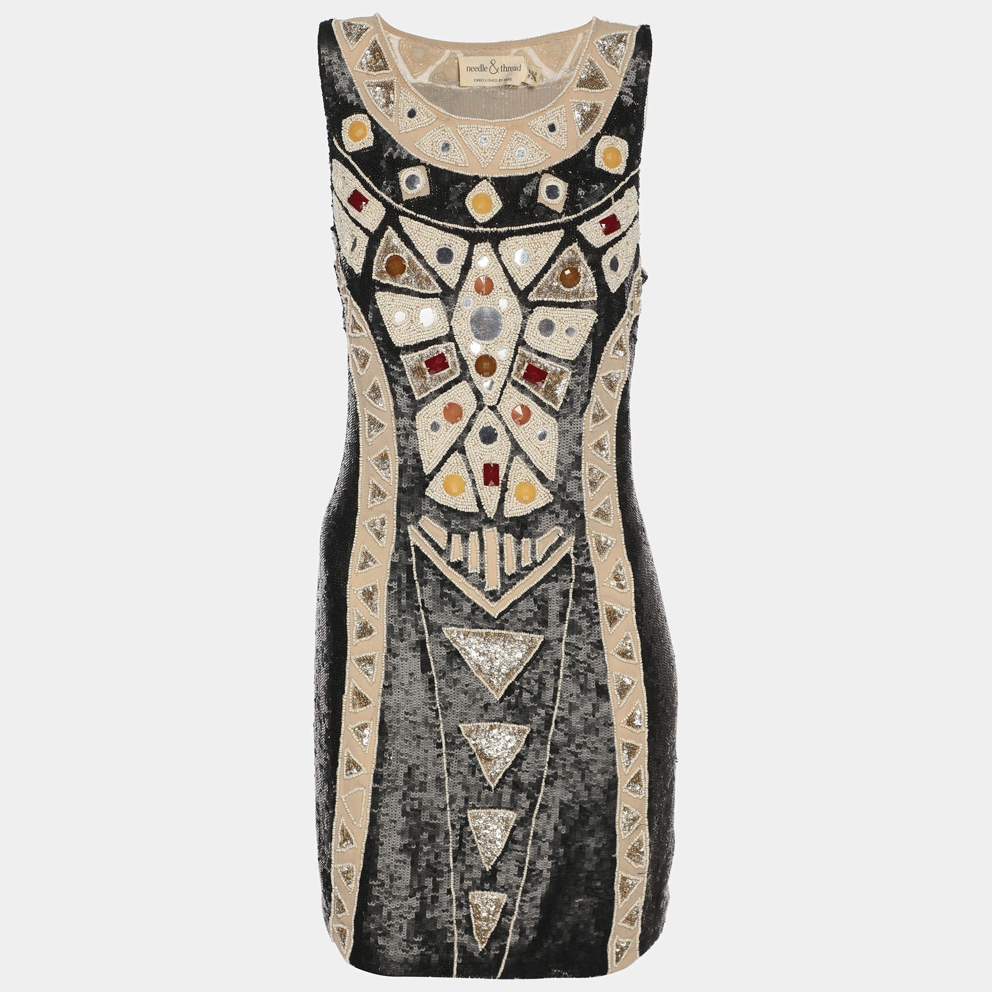 Pre Owned Needle & Thread Black Multicolor Sequin and Bead Embellished Sleeveless Top L