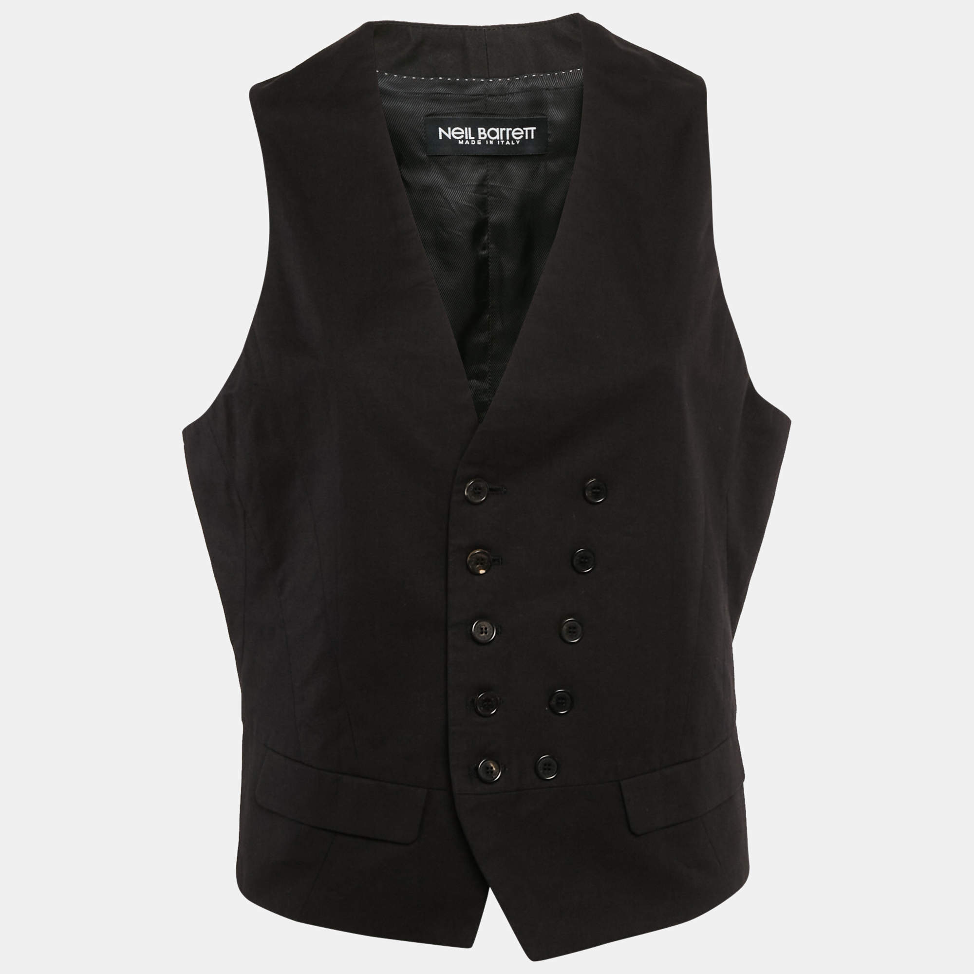  Neil Barrett Black Cotton Blend Single Breasted Button Detail Vest L