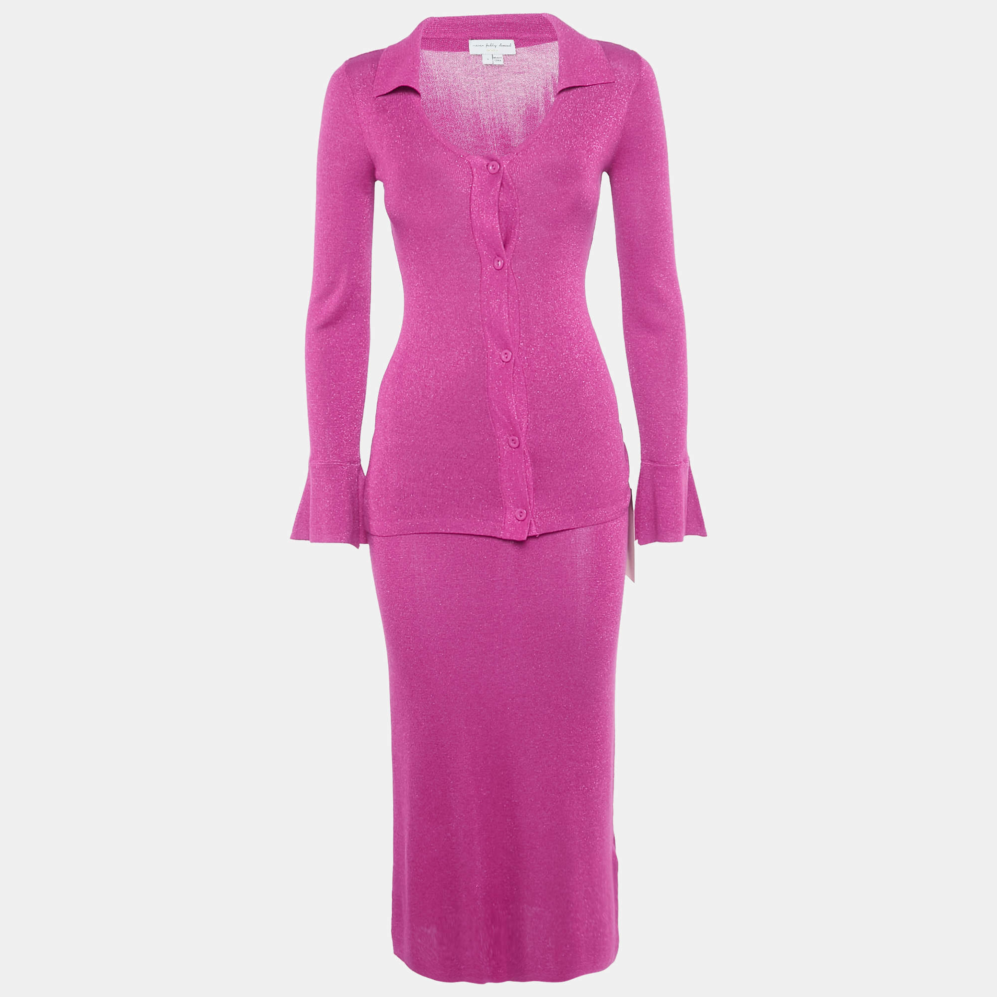 Pre Owned Never fully dressed Magenta Pink Lurex Knit Sparkle Top & Skirt Set S