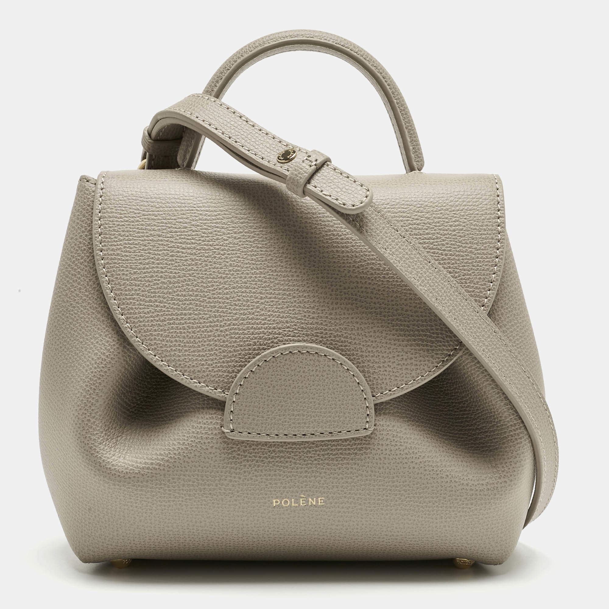 Pre Owned Polene Grey Leather Numéro Un Nano Top Handle Bag