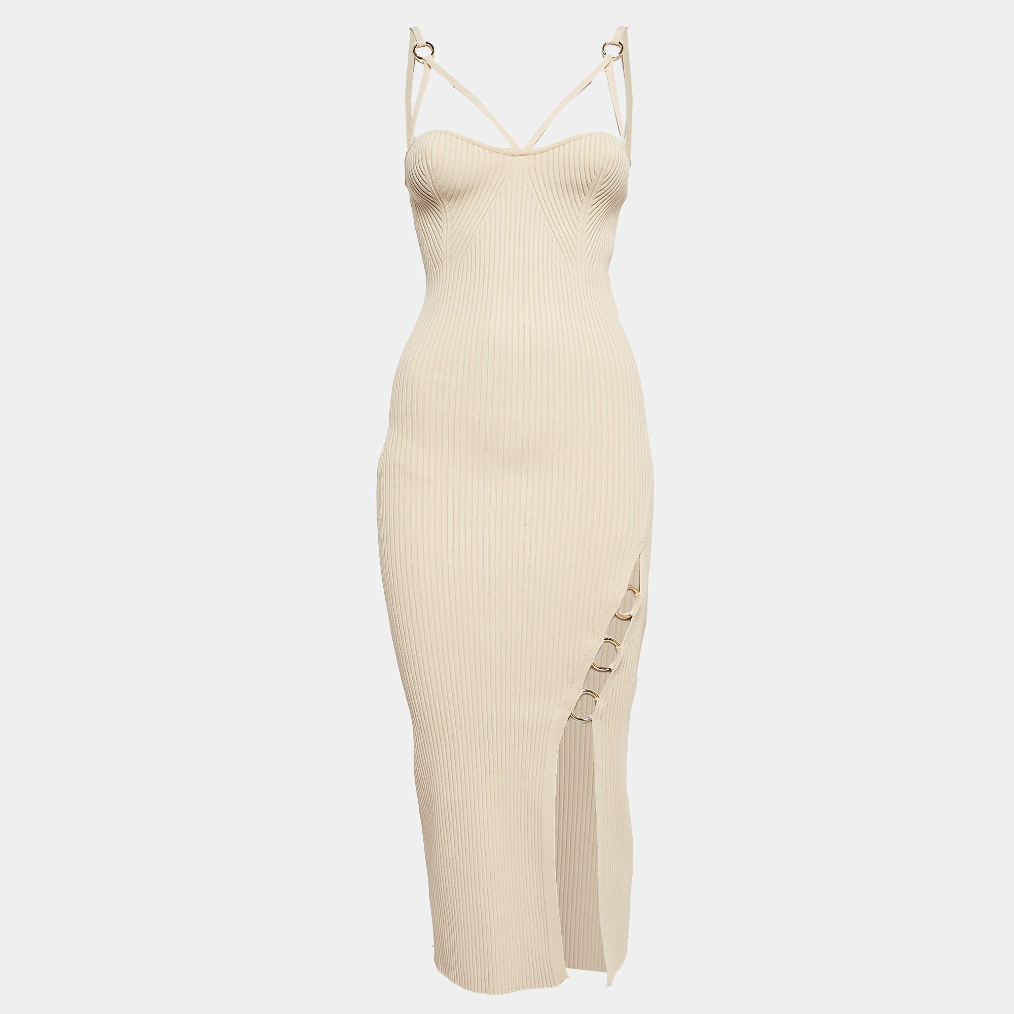 Nicholas Beige Rib Knit Cage Rings Jules Dress S