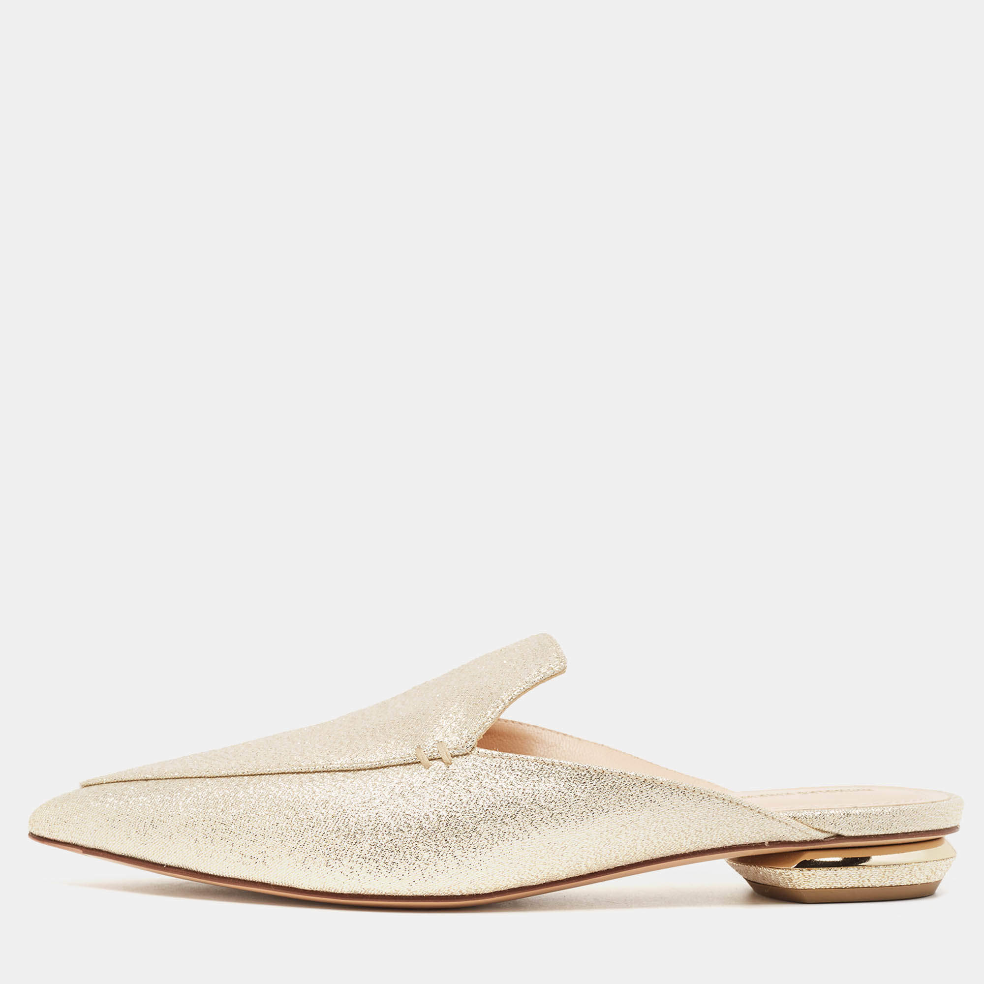 Nicholas Kirkwood Gold Lurex Fabric Beya Flat Mules Size 39