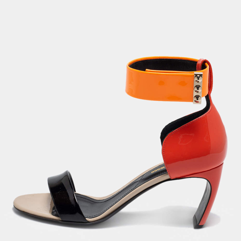 Pre Owned Nicholas Kirkwood Tricolor Patent Leather Ankle Cuff Sandals Size 36.5