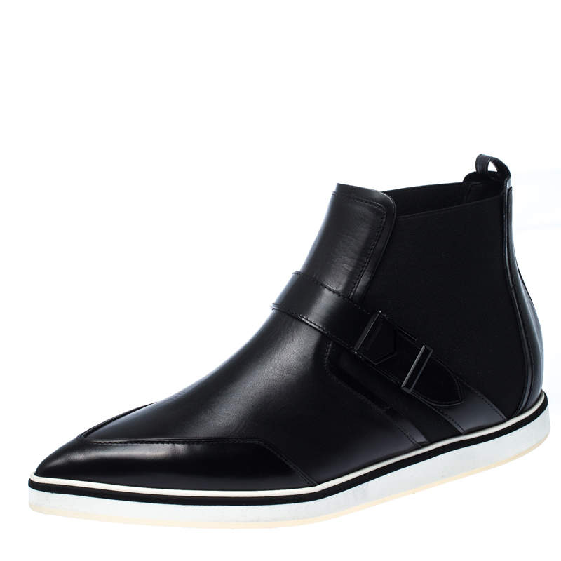 Nicholas Kirkwood Black Leather And Stretch Fabric Pointed Toe Boots Size 41
