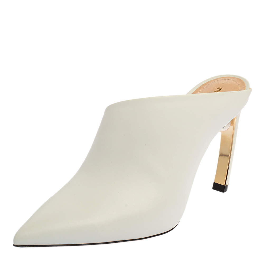 Nicholas Kirkwood White Leather Mira Pointed Toe Mules Size 38