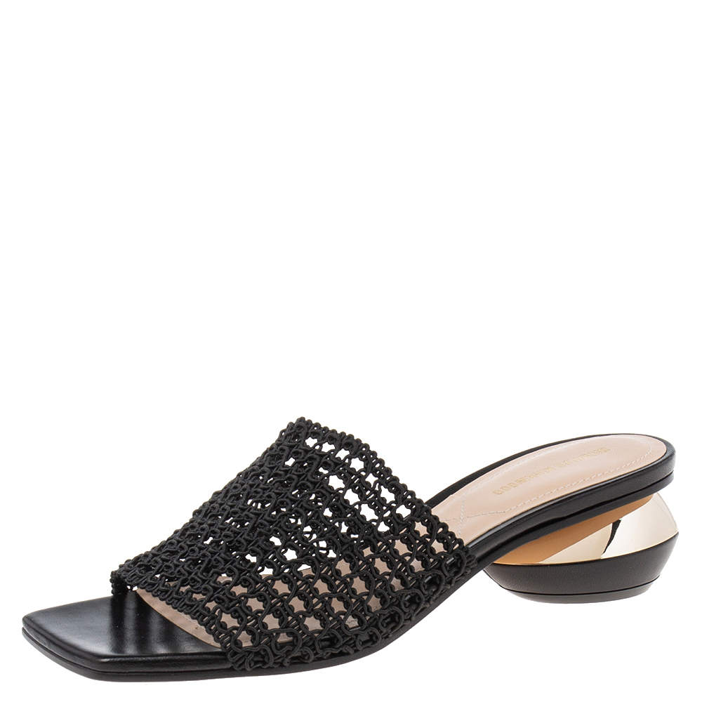 Nicholas Kirkwood Black Woven Fabric Alba Mule Sandals Size 38