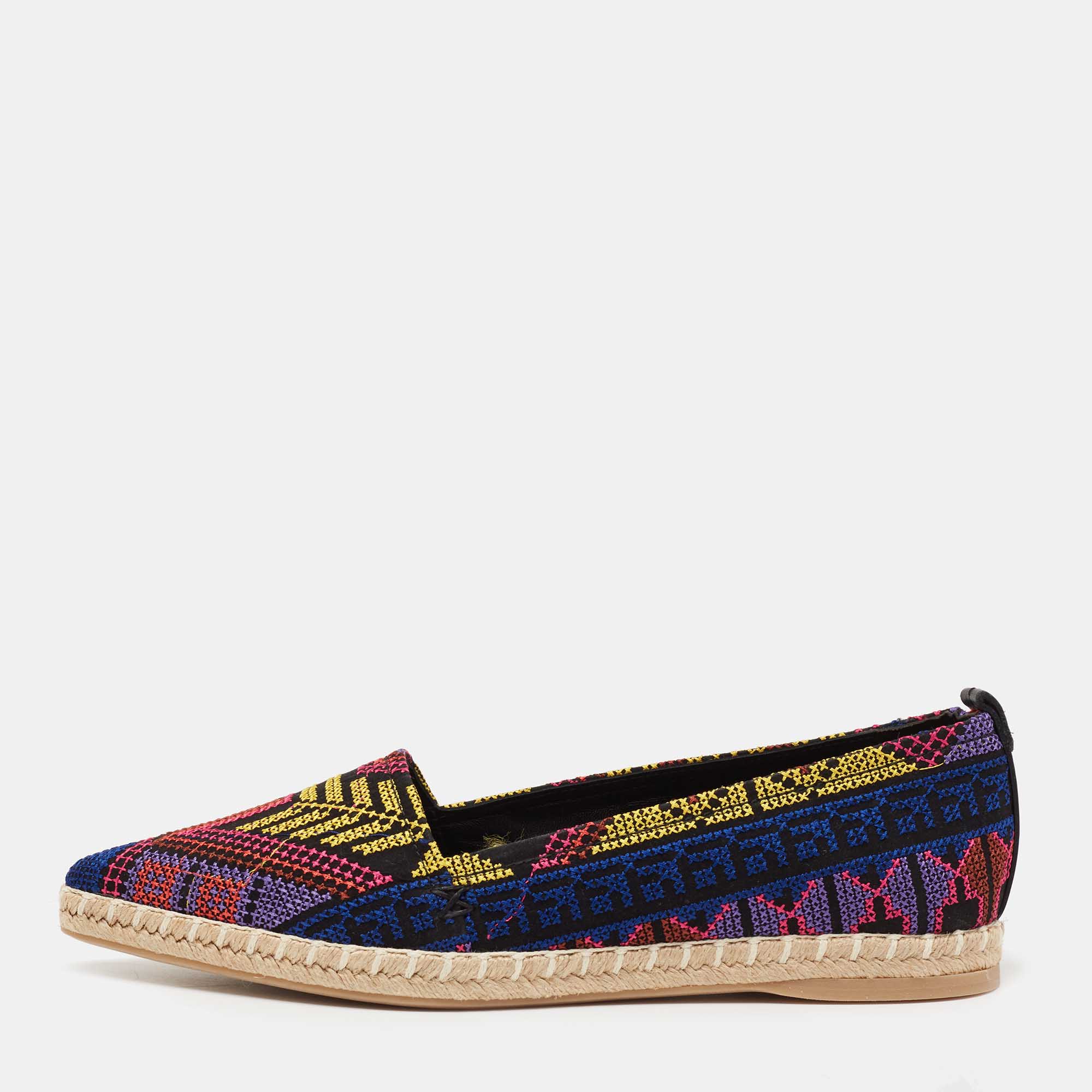 Nicholas Kirkwood Multicolor Embroidered Fabric Mexican Pointed Toe Espadrille Flats Size 38 