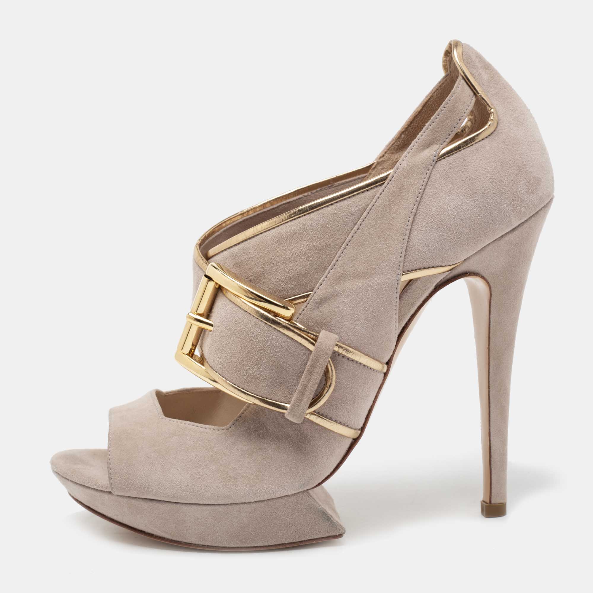 Nicholas Kirkwood Grey Suede Open Toe Platform Sandals Size 38