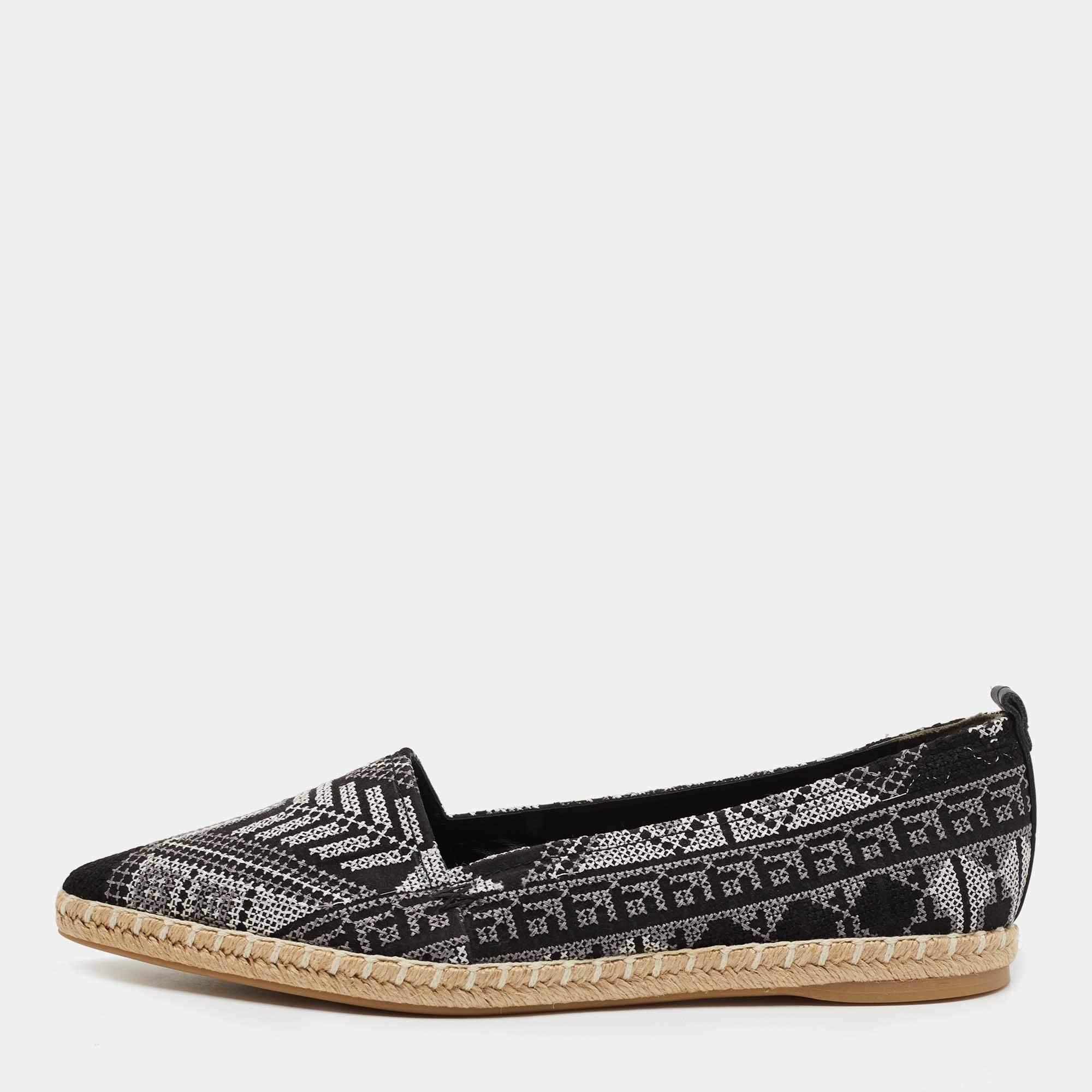 Pre Owned Nicholas Kirkwood Black/White Embroidered Fabric Mexican Pointed Toe Espadrille Flats Size 40