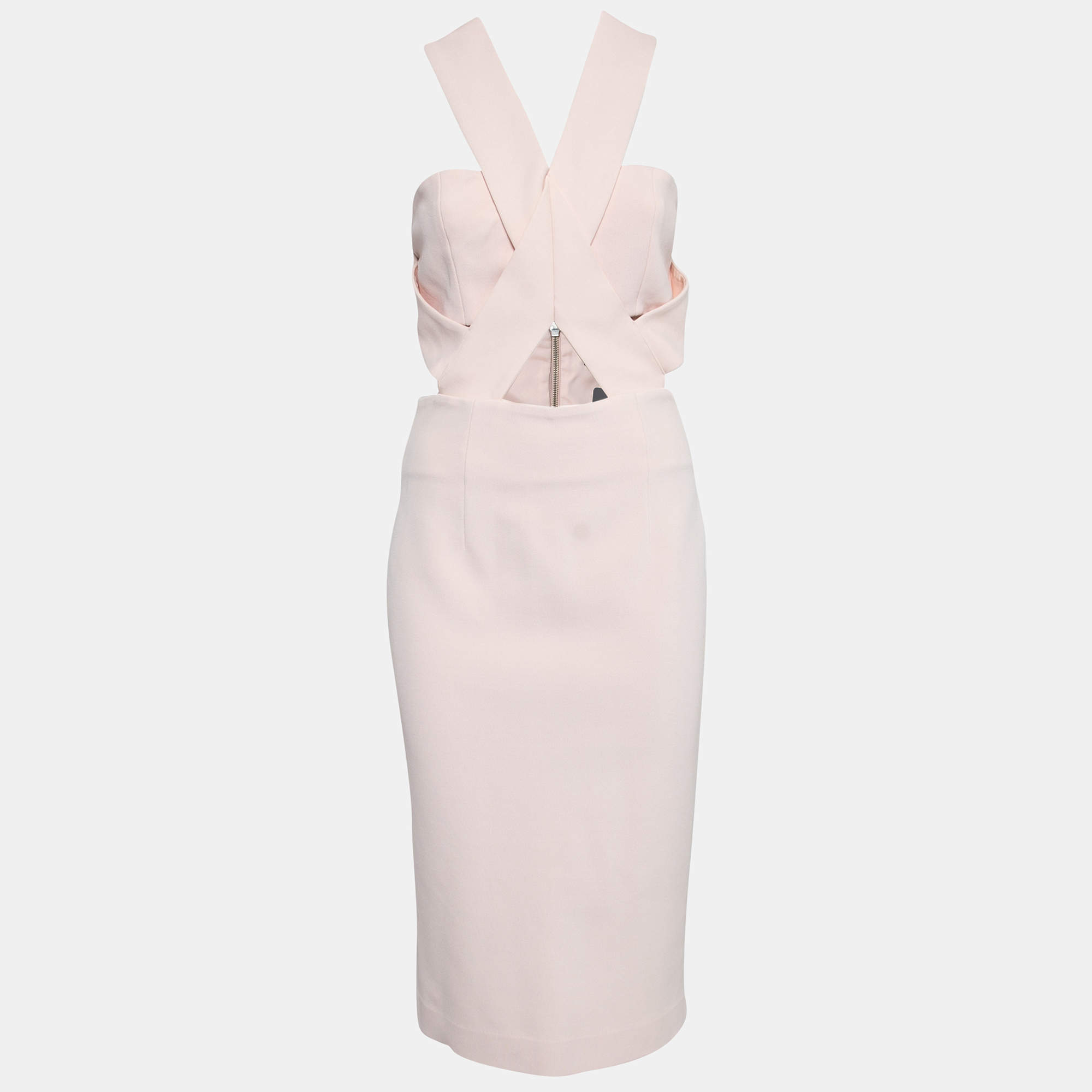 Nicholas Blush Pink Cut Out Detail Bandage Wrap Bodycon Dress M