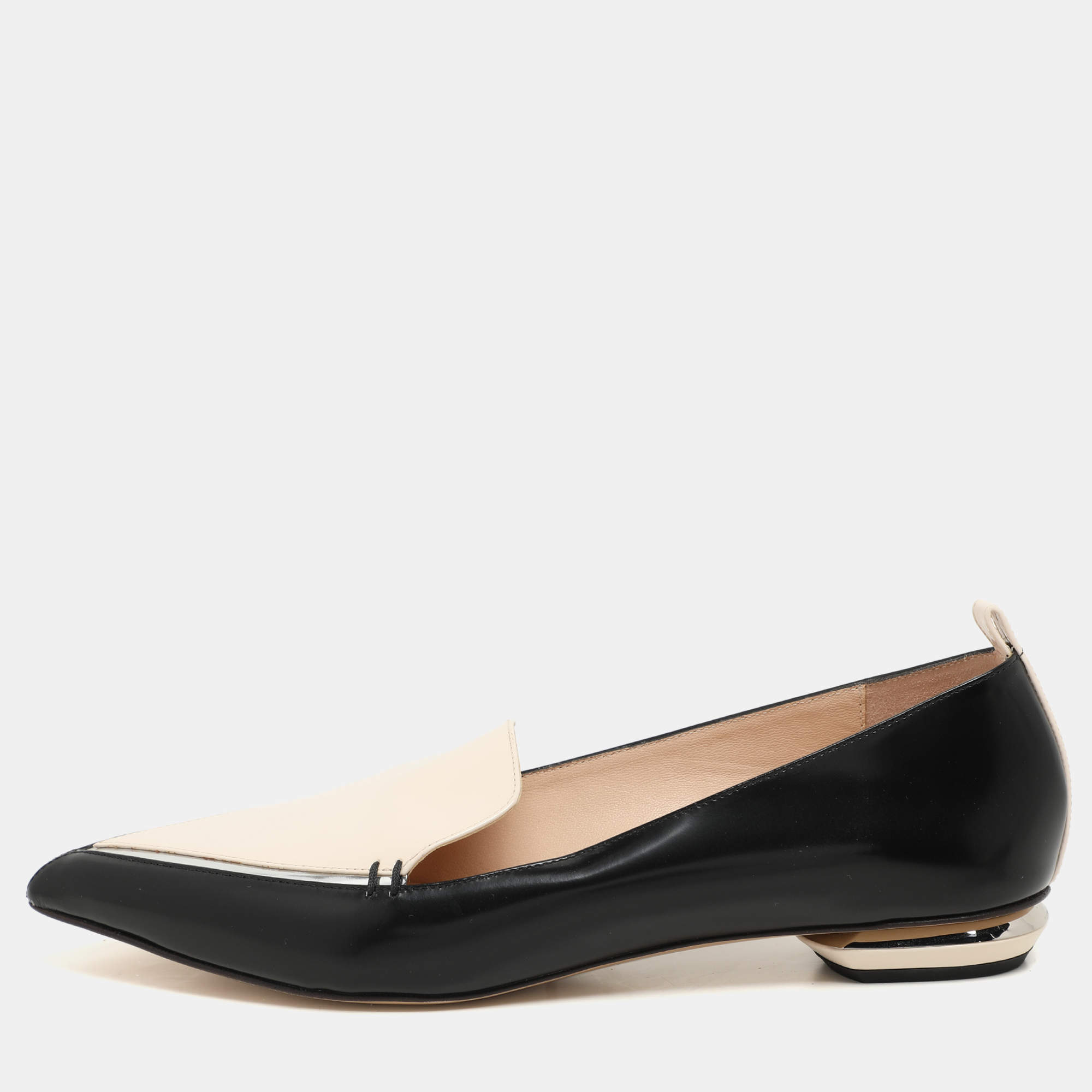 Pre Owned Nicholas Kirkwood Black/Light Beige Patent Leather Beya Smoking Slippers Size 38.5