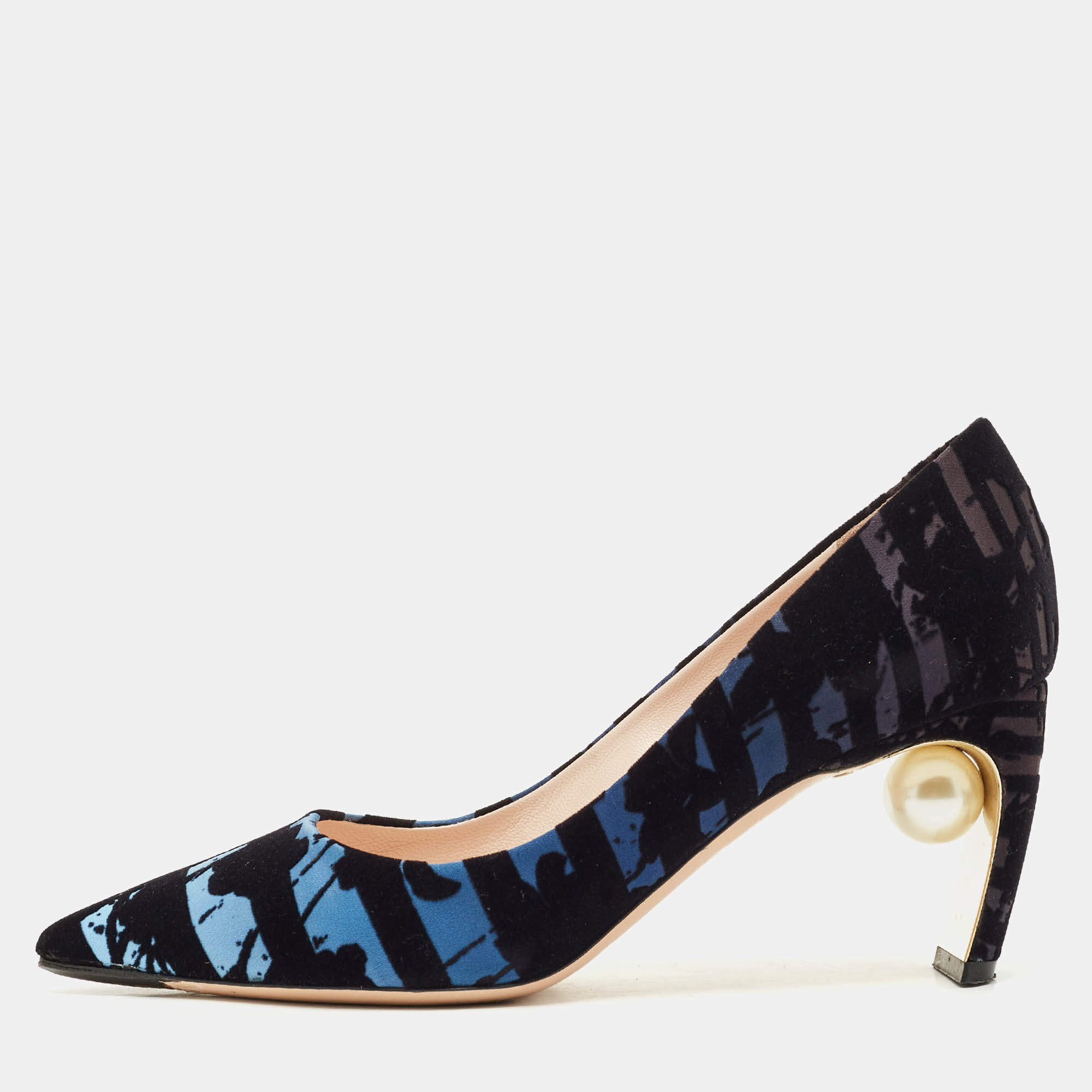 Nicholas Kirkwood Black/Blue Velvet Pearl Embellished Pumps Size 38.5