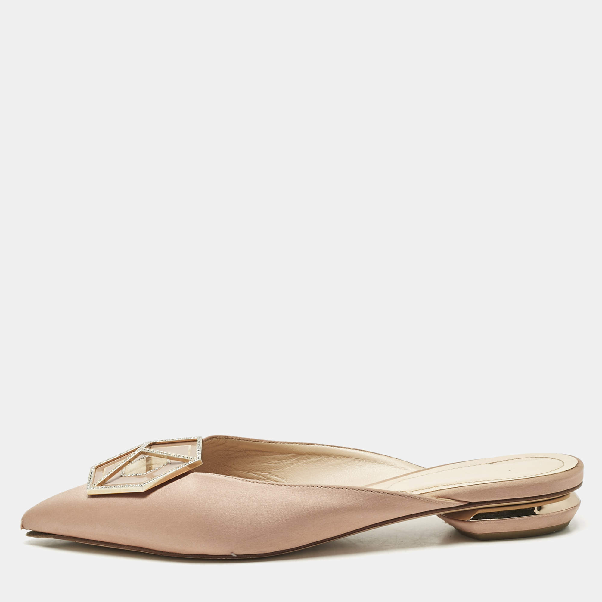 Pre Owned Nicholas Kirkwood Beige Satin Eden Mules Size 39