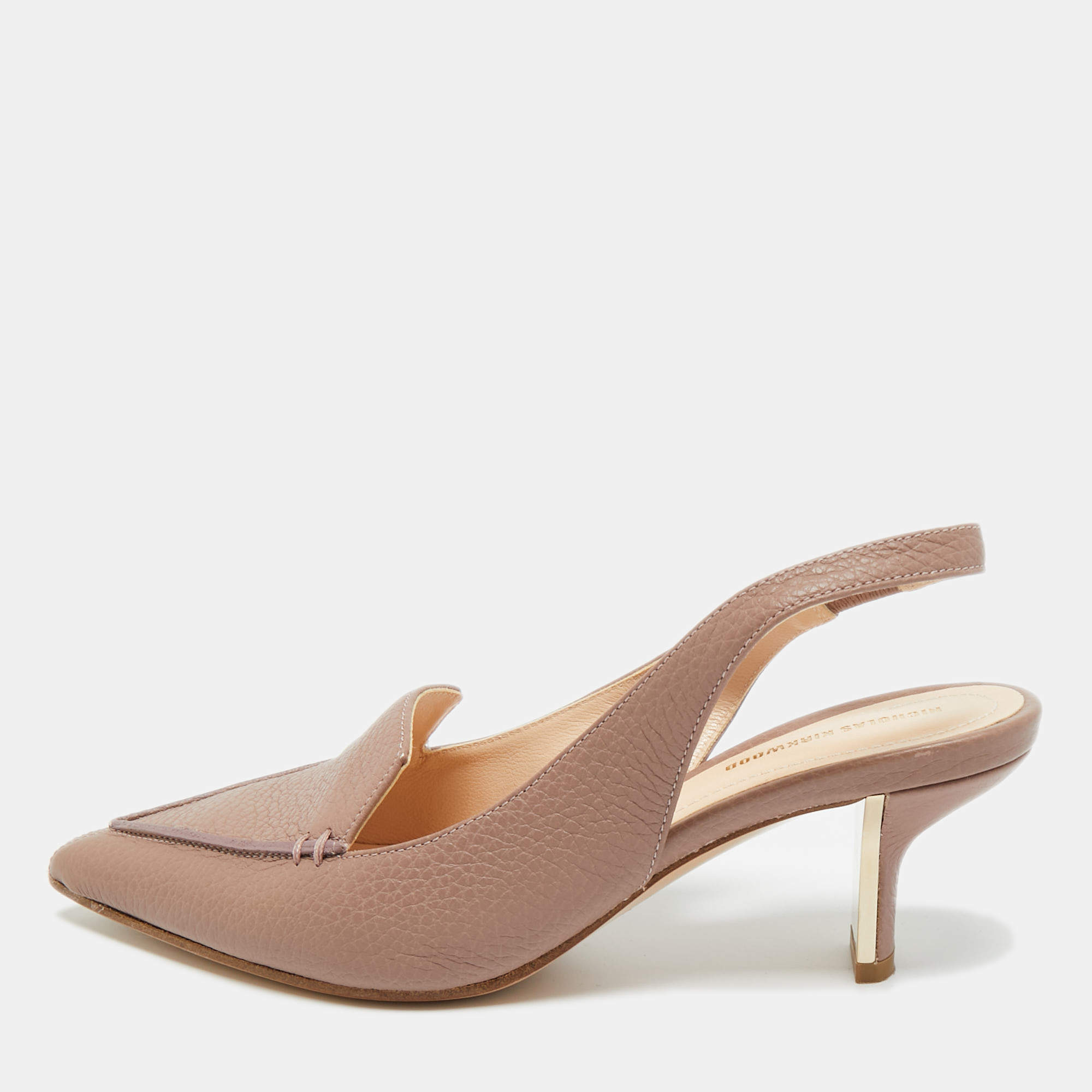 Pre Owned Nicholas Kirkwood Beige Leather Beya Pointed Toe Slingback Pumps Size 36