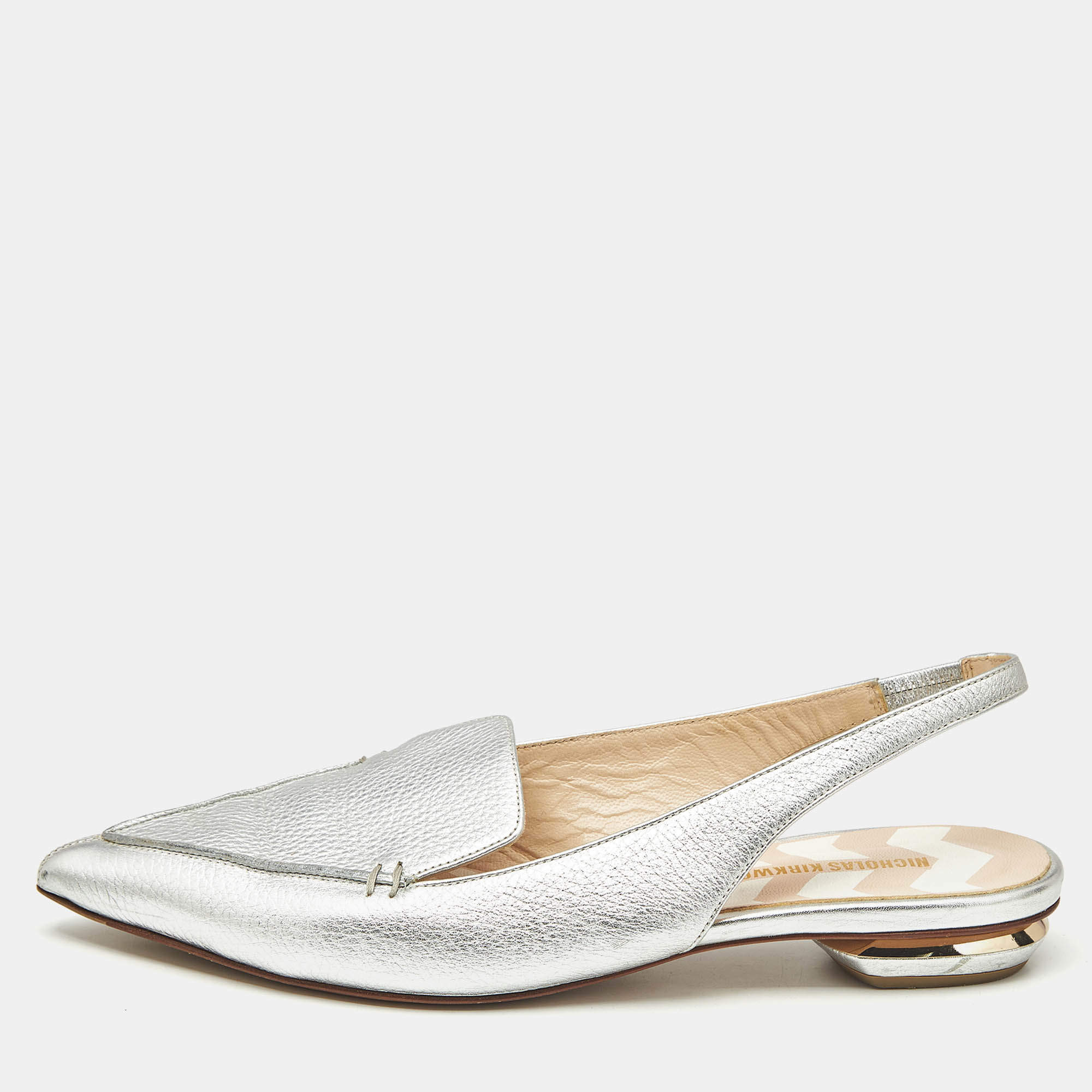 Pre Owned Nicholas Kirkwood Silver Leather Beya Slingback Mules Size 41