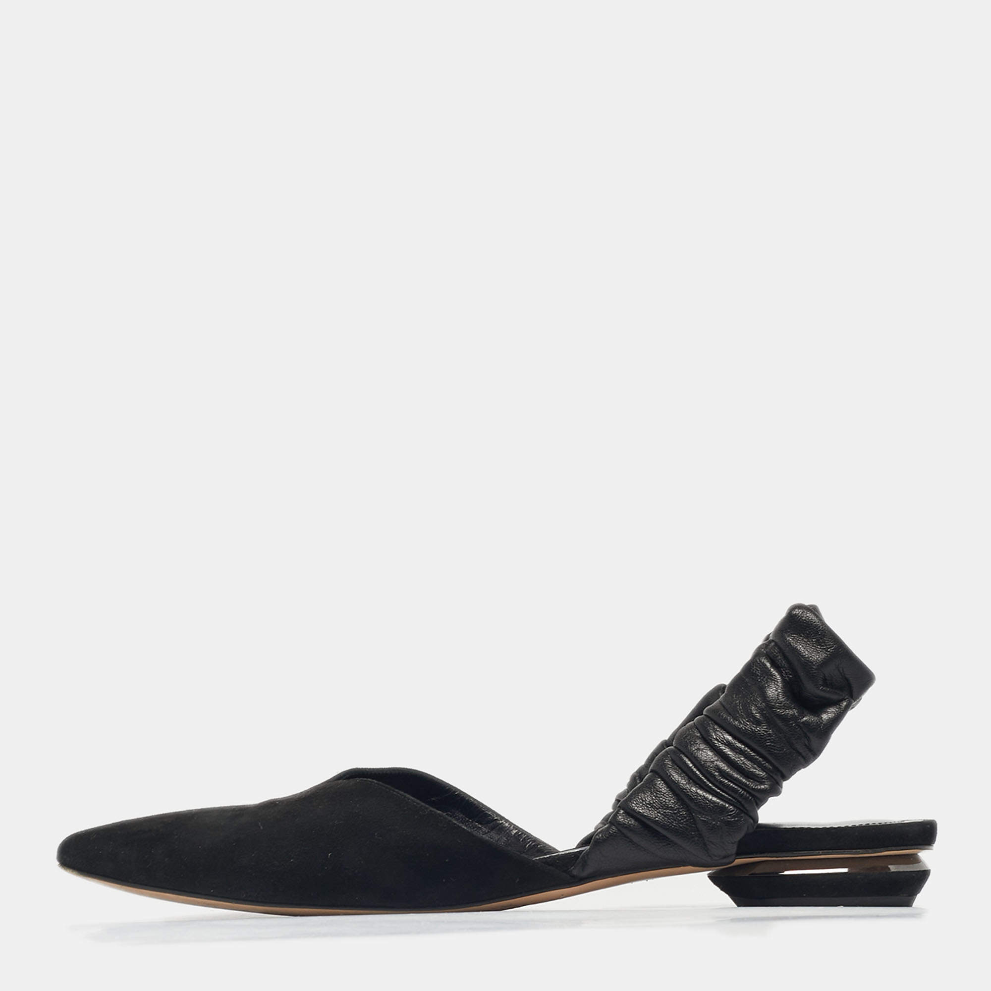 Pre Owned Nicholas Kirkwood Black Leather and Suede Slingback Flats Size 40